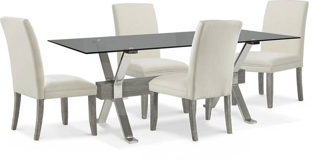 Wyndhall Chrome 5 Pc Rectangle Dining Room with White Chairs - Thumbnail - Image 1