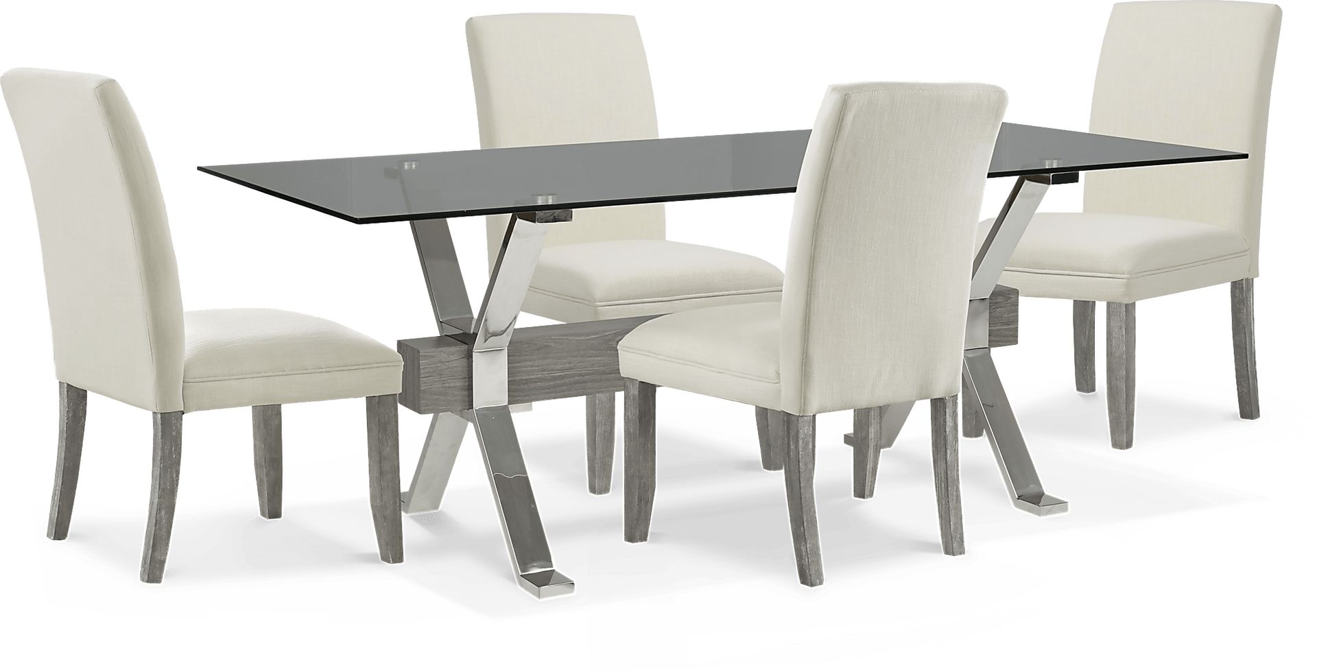 Wyndhall Chrome 5 Pc Rectangle Dining Room with White Chairs - Image 1