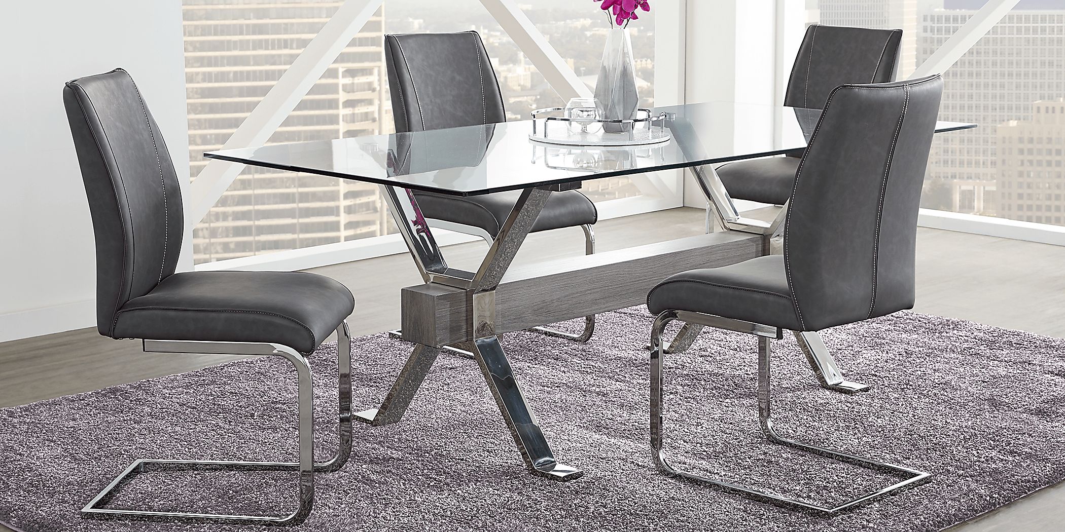 Rooms to go glass deals dining table set