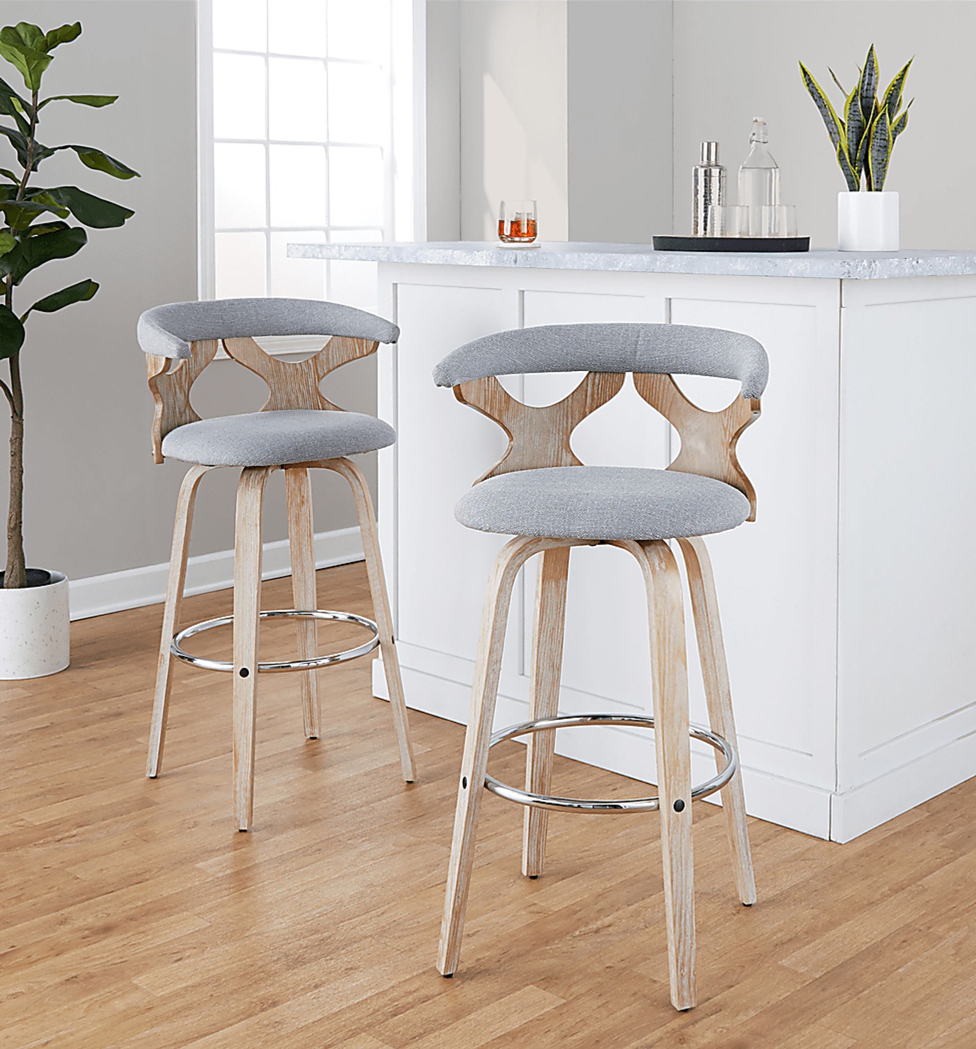 Wyndmoor II Light Gray Swivel Barstool, Set of 2 - Image 4