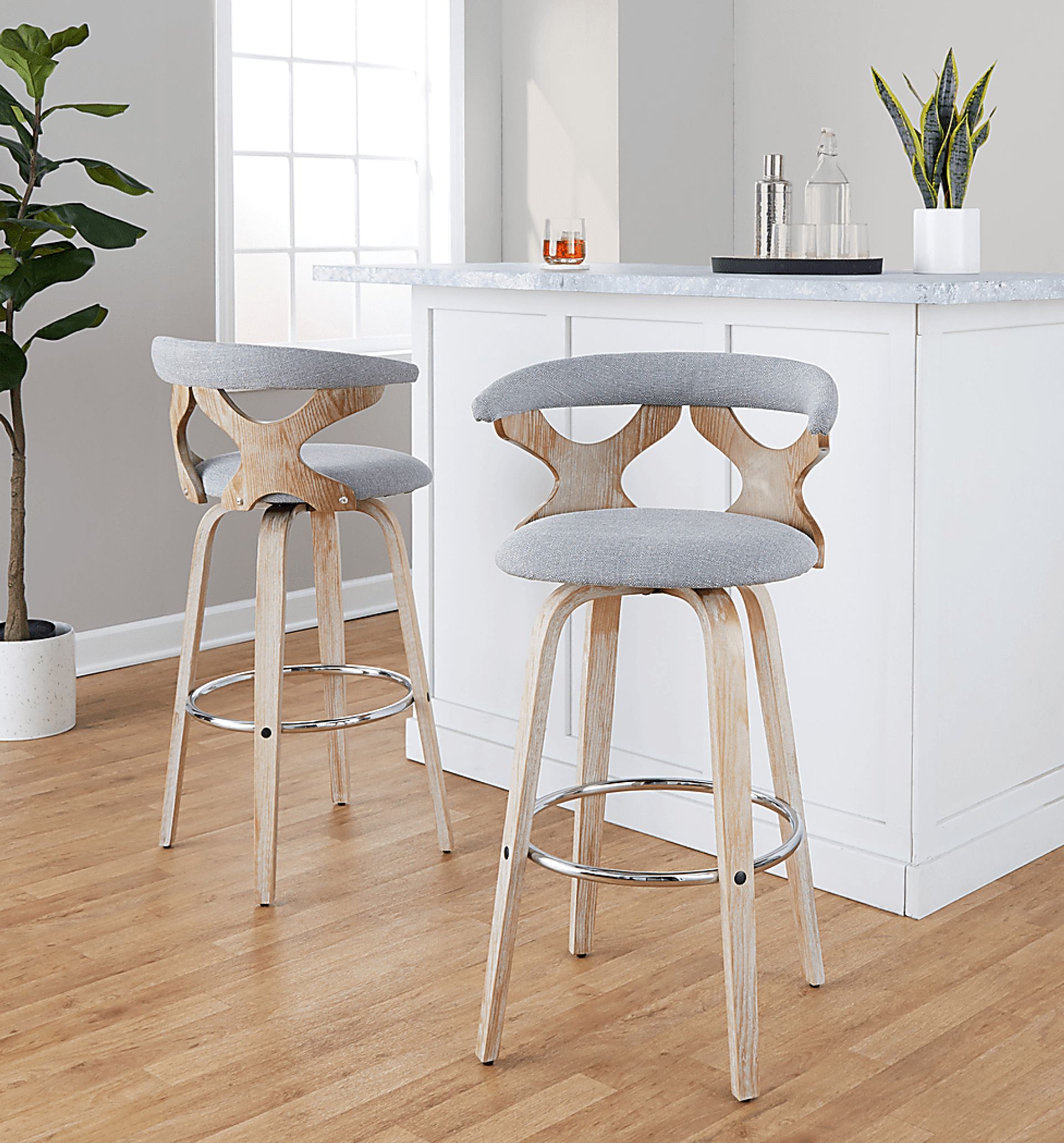 Wyndmoor II Light Gray Swivel Barstool, Set of 2 - Image 5