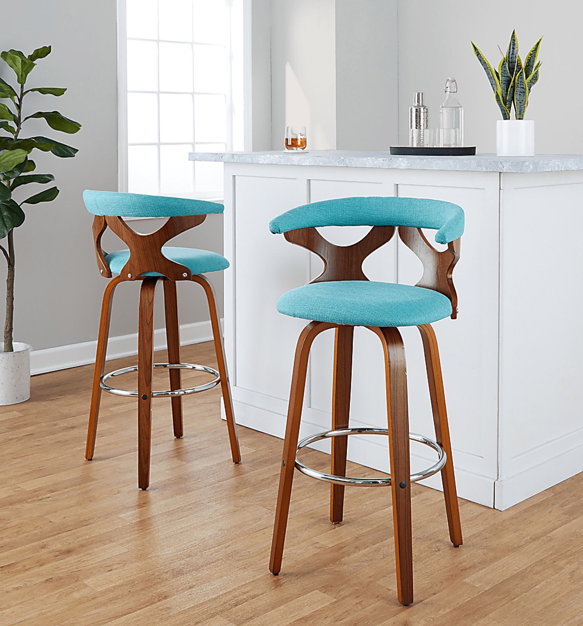 Wyndmoor III Teal Swivel Barstool, Set of 2 - Image 3