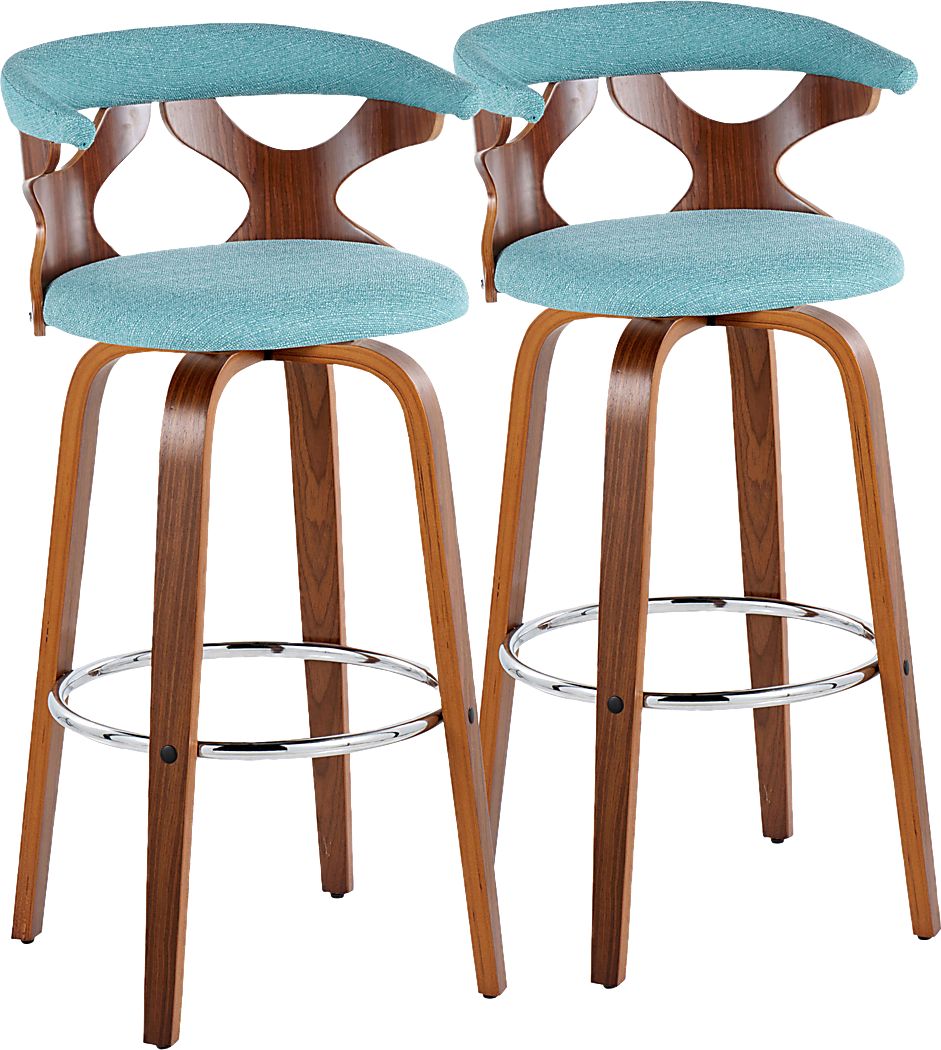 Wyndmoor III Teal Swivel Barstool, Set of 2