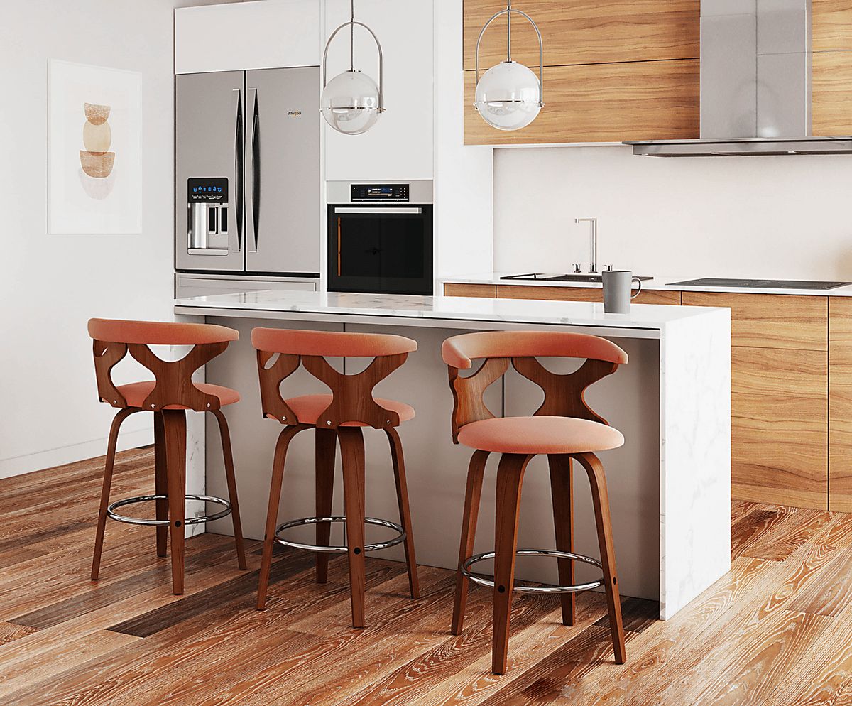 Wyndmoor Walnut Dark Wood Orange Orange,Red Polyester Fabric Swivel ...