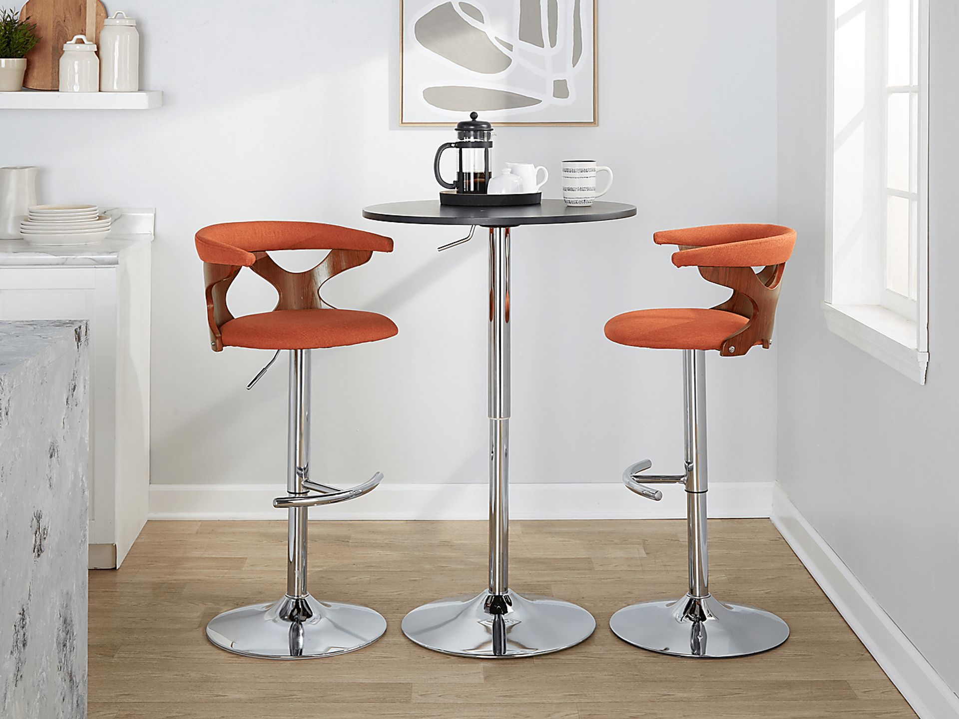 Wyndmoor VIII Orange Adjustable Swivel Barstool, Set of 3 - Image 3