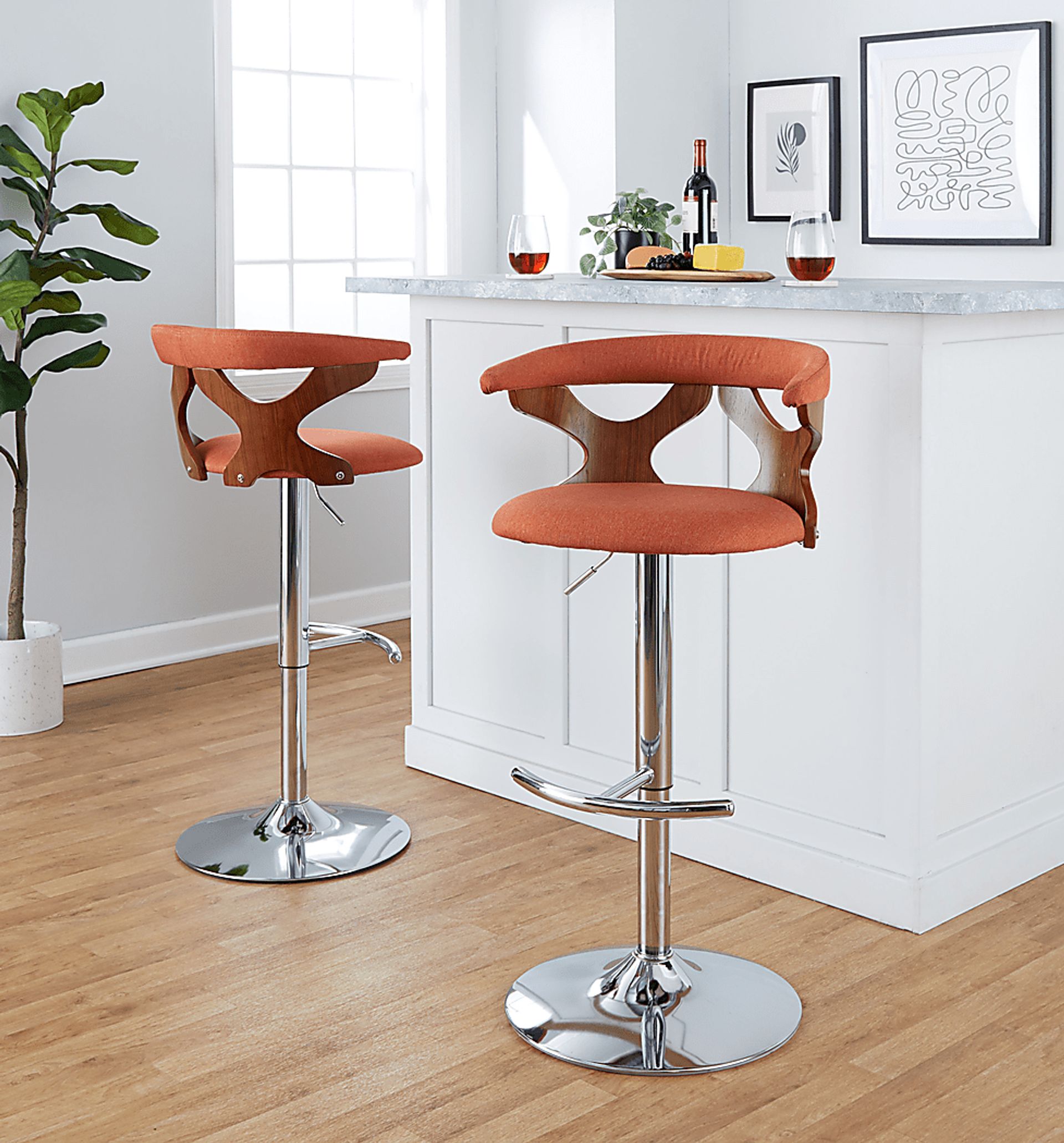 Wyndmoor VIII Orange Adjustable Swivel Barstool, Set of 3 - Image 4