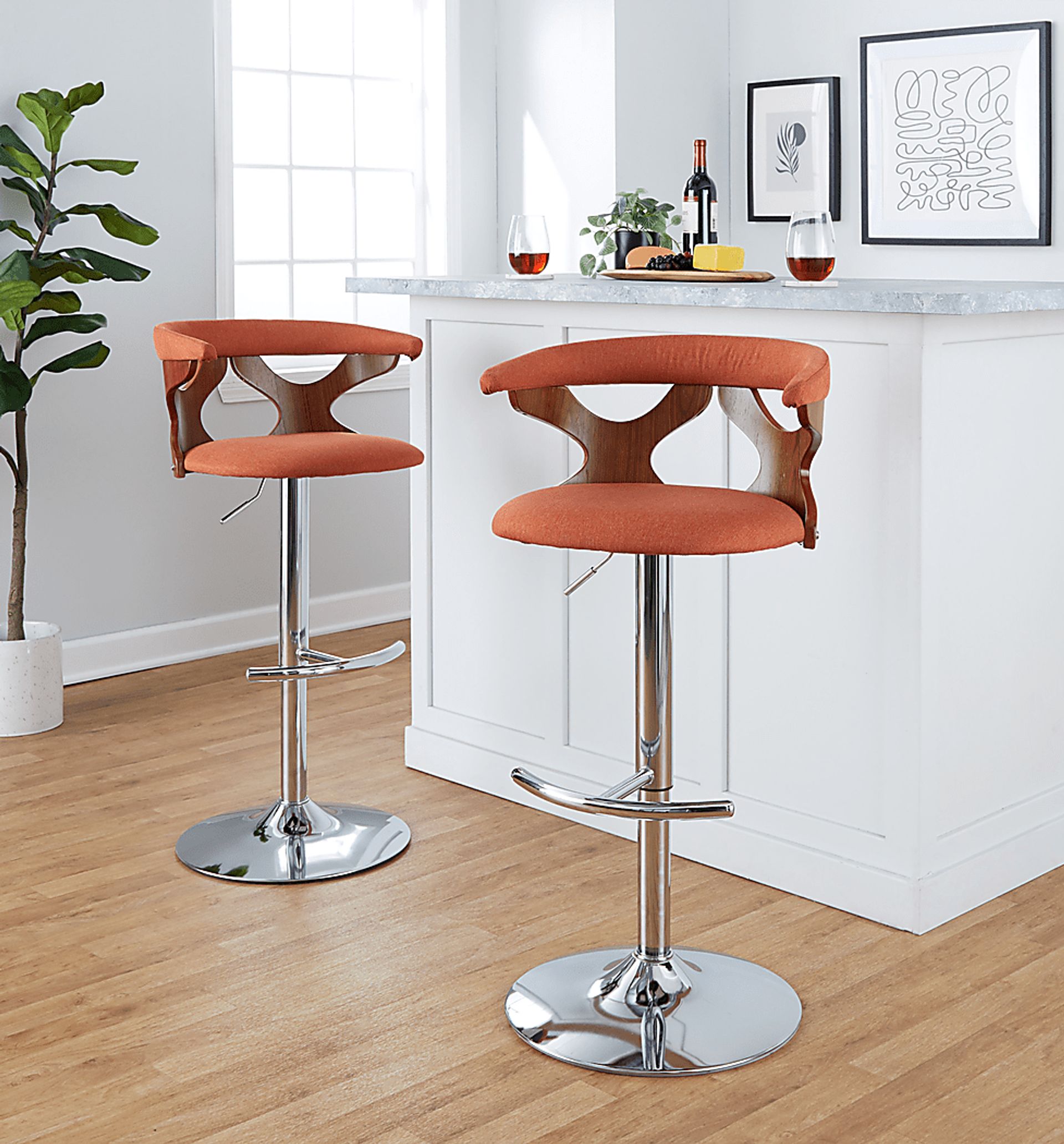 Wyndmoor VIII Orange Adjustable Swivel Barstool, Set of 3 - Image 5