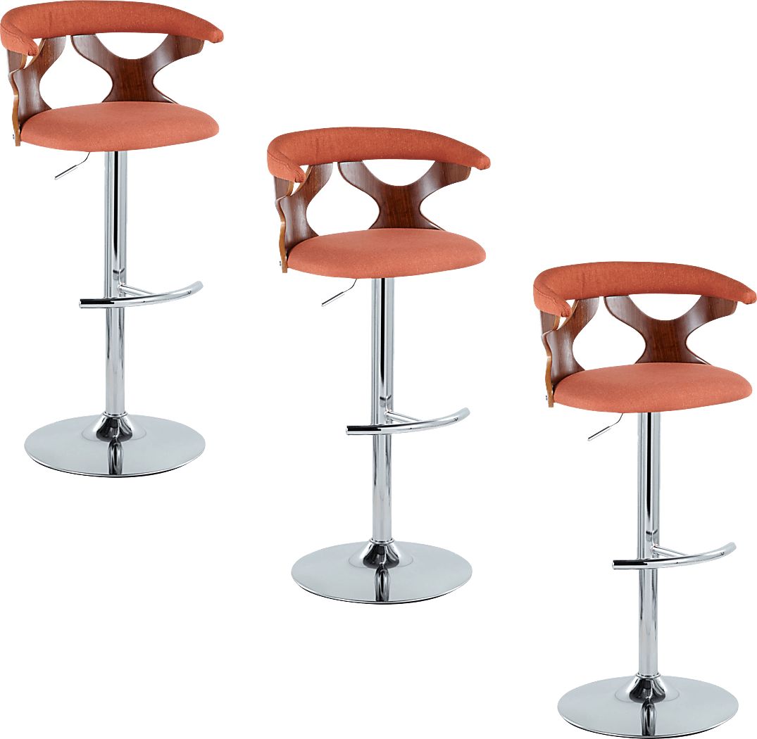 Wyndmoor VIII Orange Adjustable Swivel Barstool, Set of 3