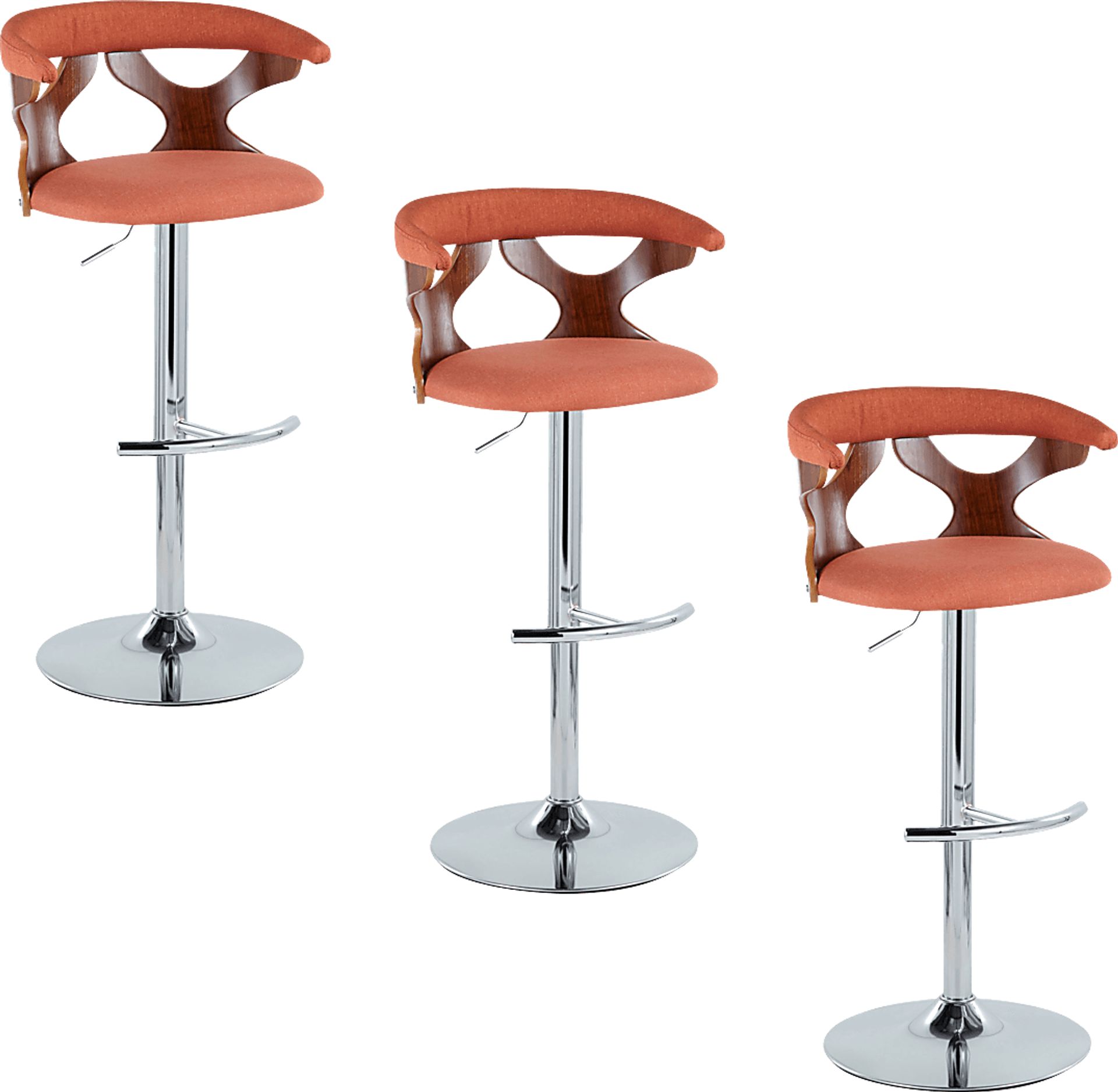 Wyndmoor VIII Orange Adjustable Swivel Barstool, Set of 3 - Image 1