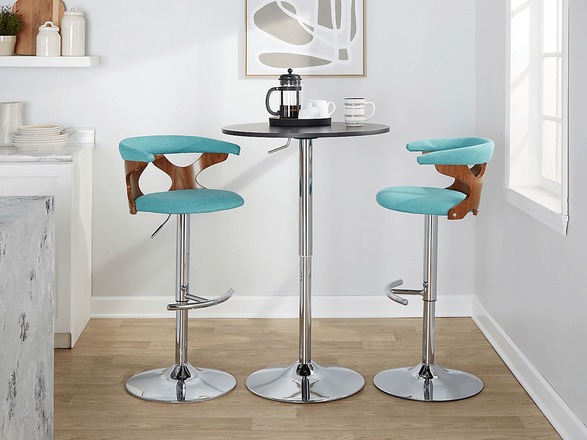 Wyndmoor VIII Teal Adjustable Swivel Barstool, Set of 3 - Image 3