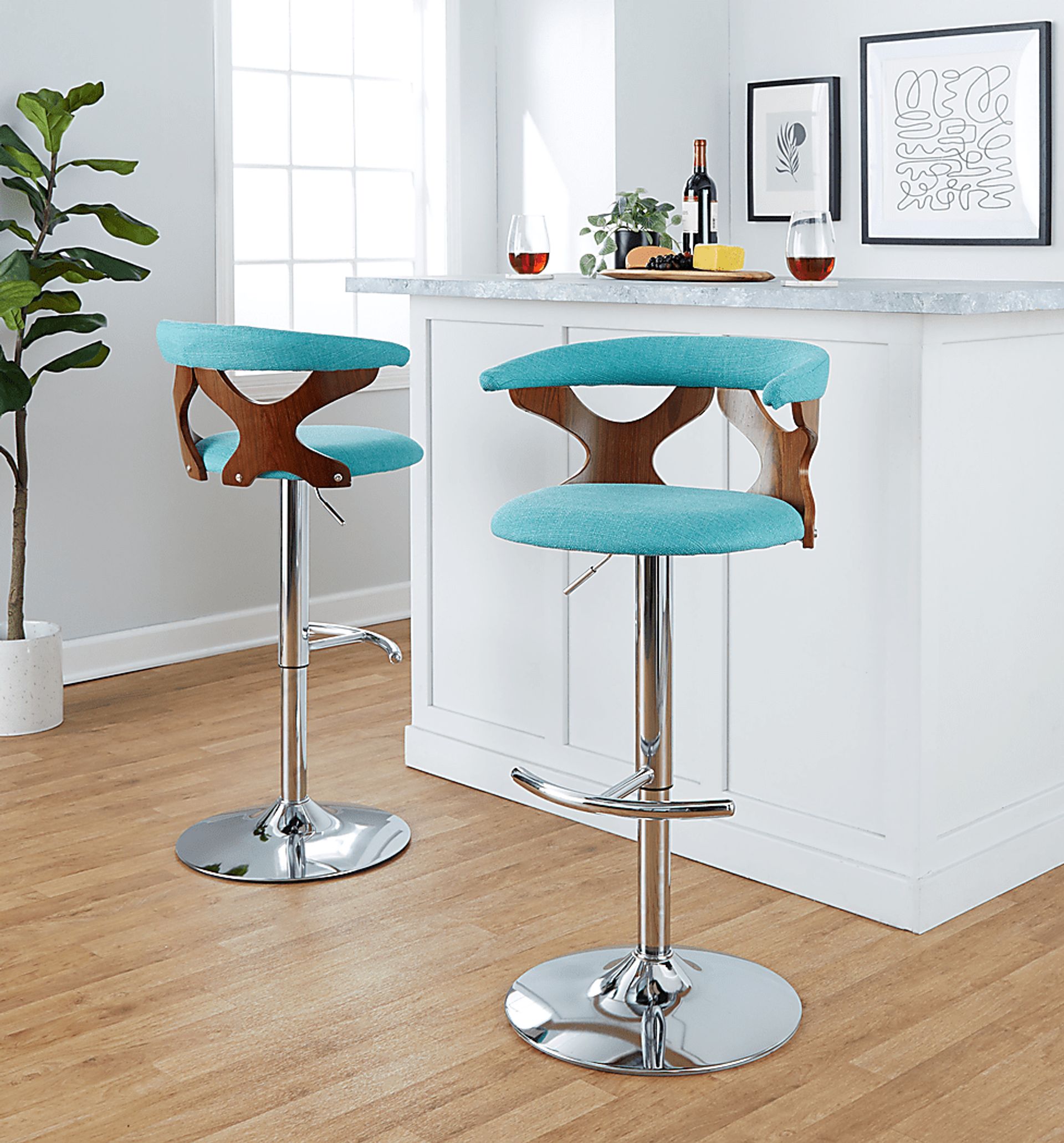 Wyndmoor VIII Teal Adjustable Swivel Barstool, Set of 3 - Image 4