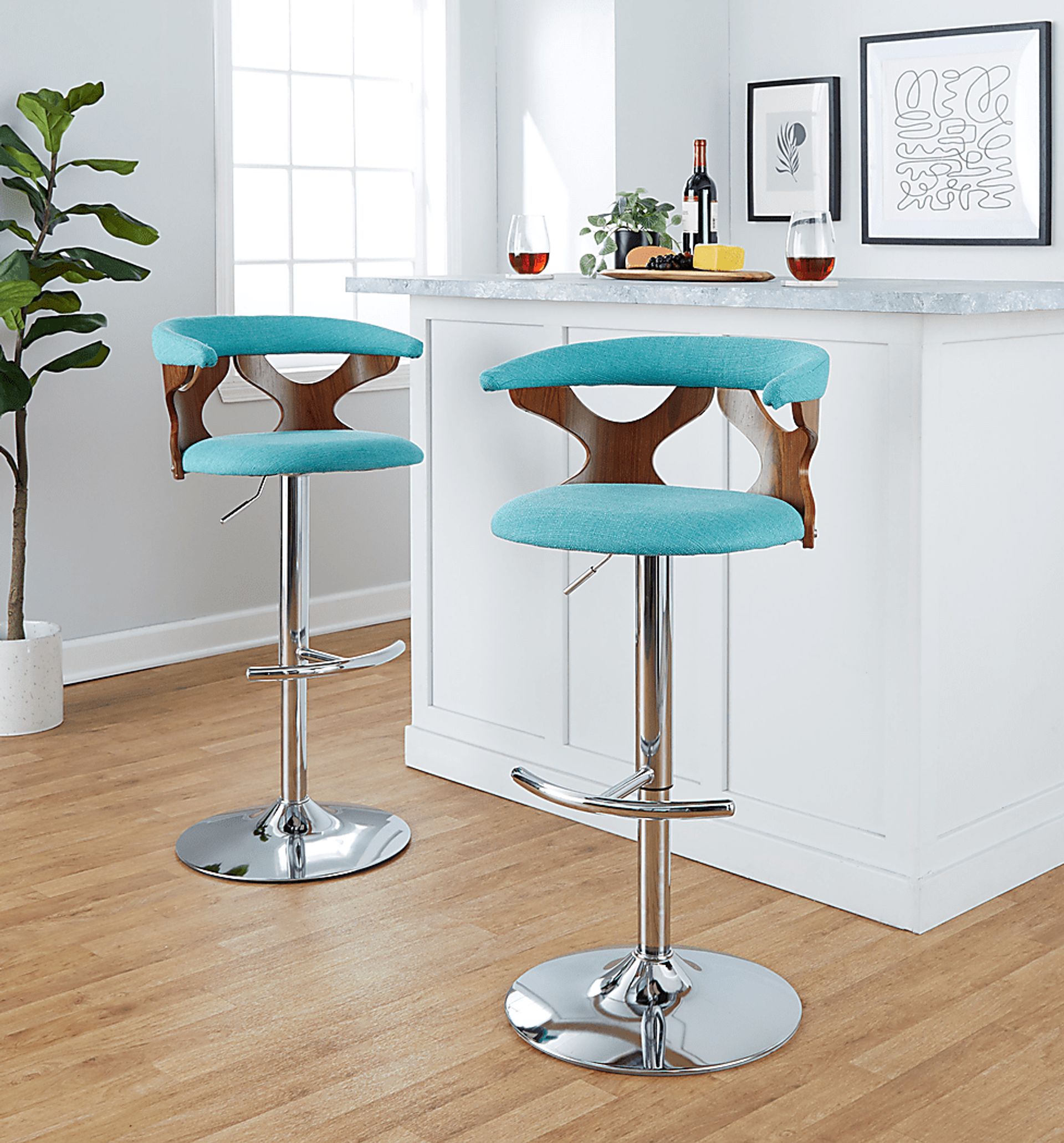 Wyndmoor VIII Teal Adjustable Swivel Barstool, Set of 3 - Image 5