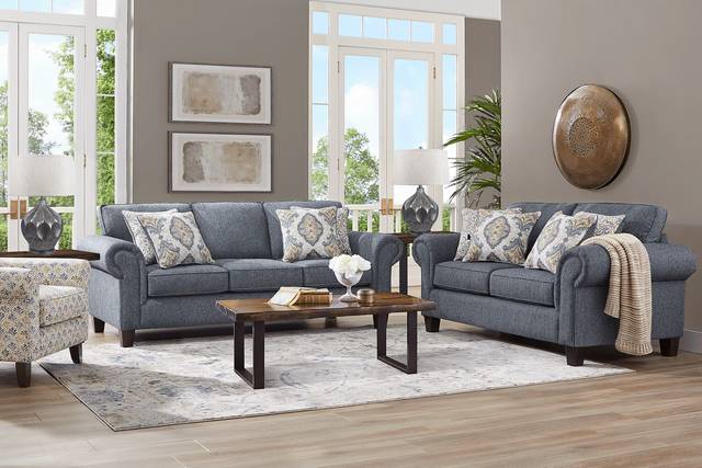 Wyndsor Way Blue 7 Pc Living Room - Thumbnail - Image 1