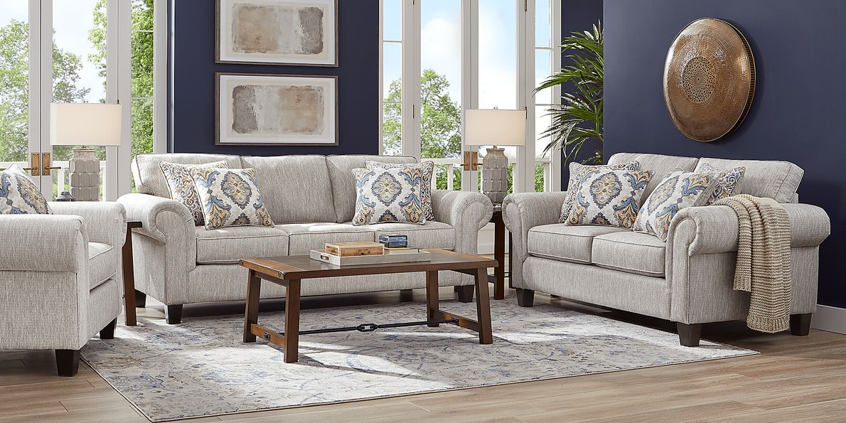 Wyndsor Way 7 Pc Gray Woven Living Room Set With Sofa, Loveseat, 3 Pc ...