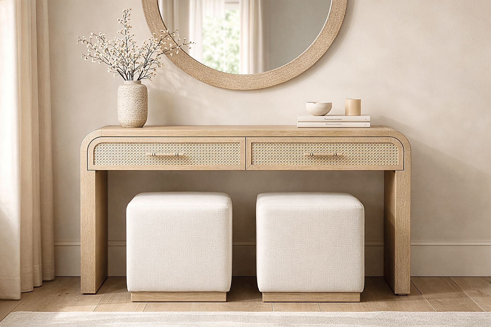 Wynhaven Brown Sofa Table with 2 Ottomans - Image 3