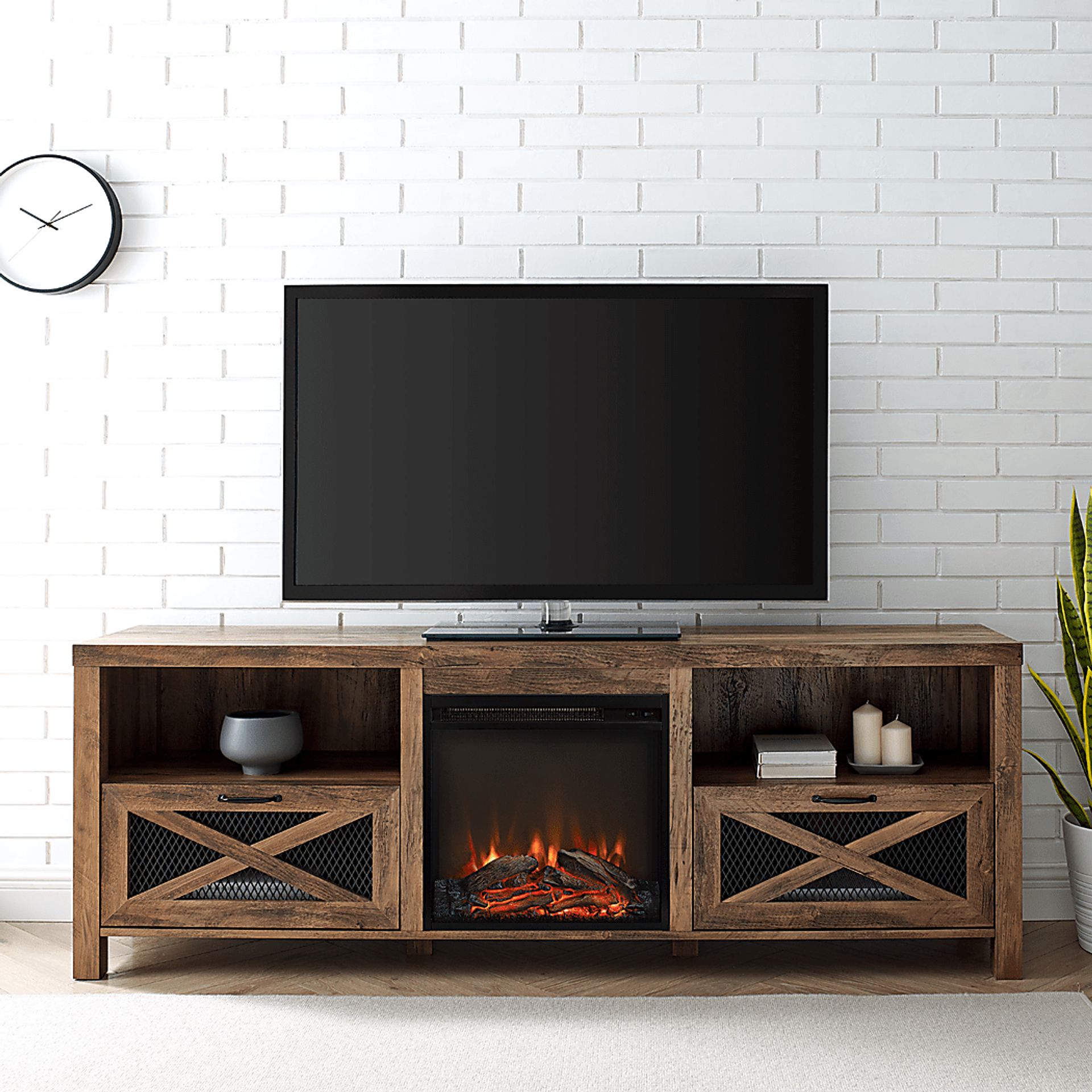 Wynridge Oak 70 in. Console, With Electric Fireplace - Image 2
