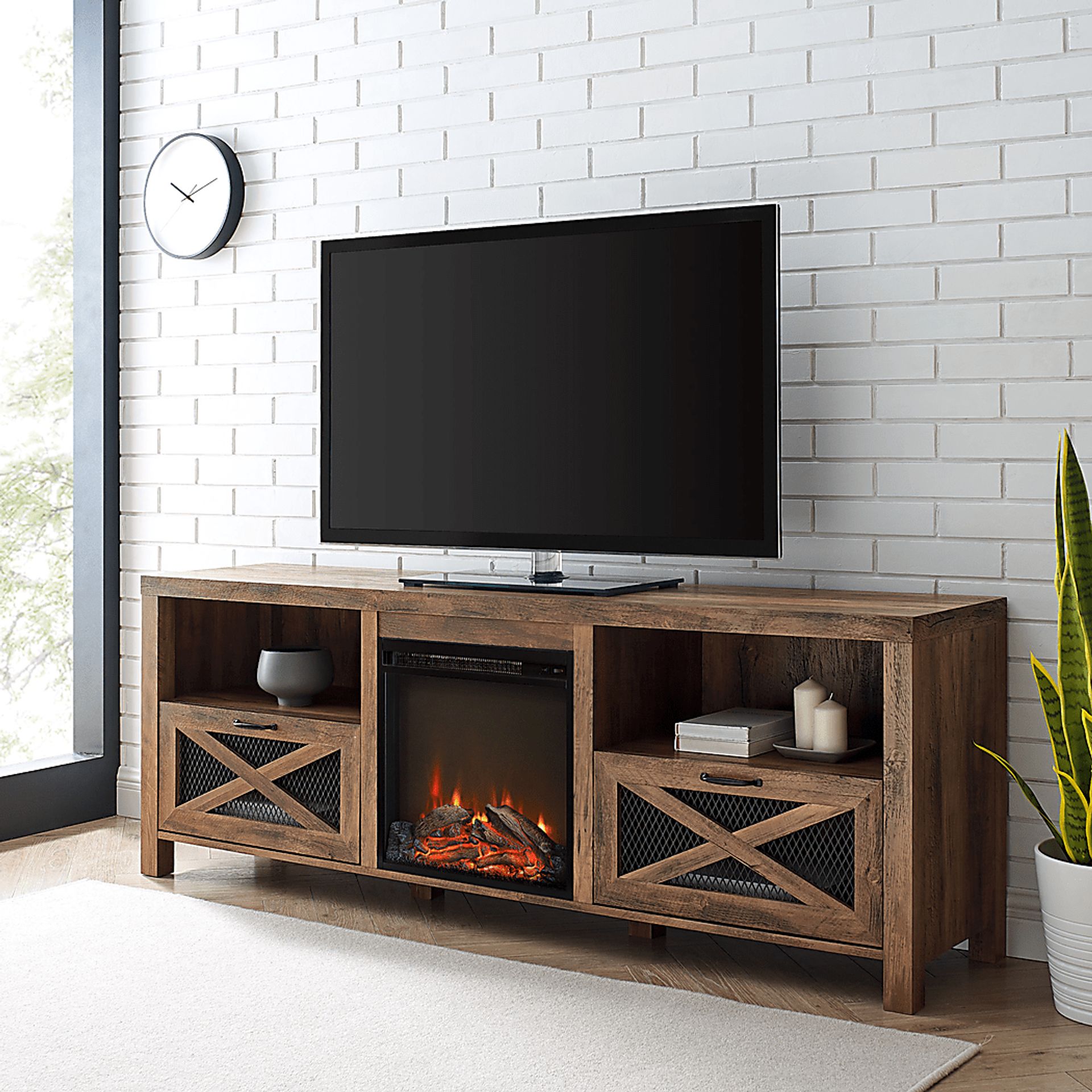 Wynridge Oak 70 in. Console, With Electric Fireplace - Image 3