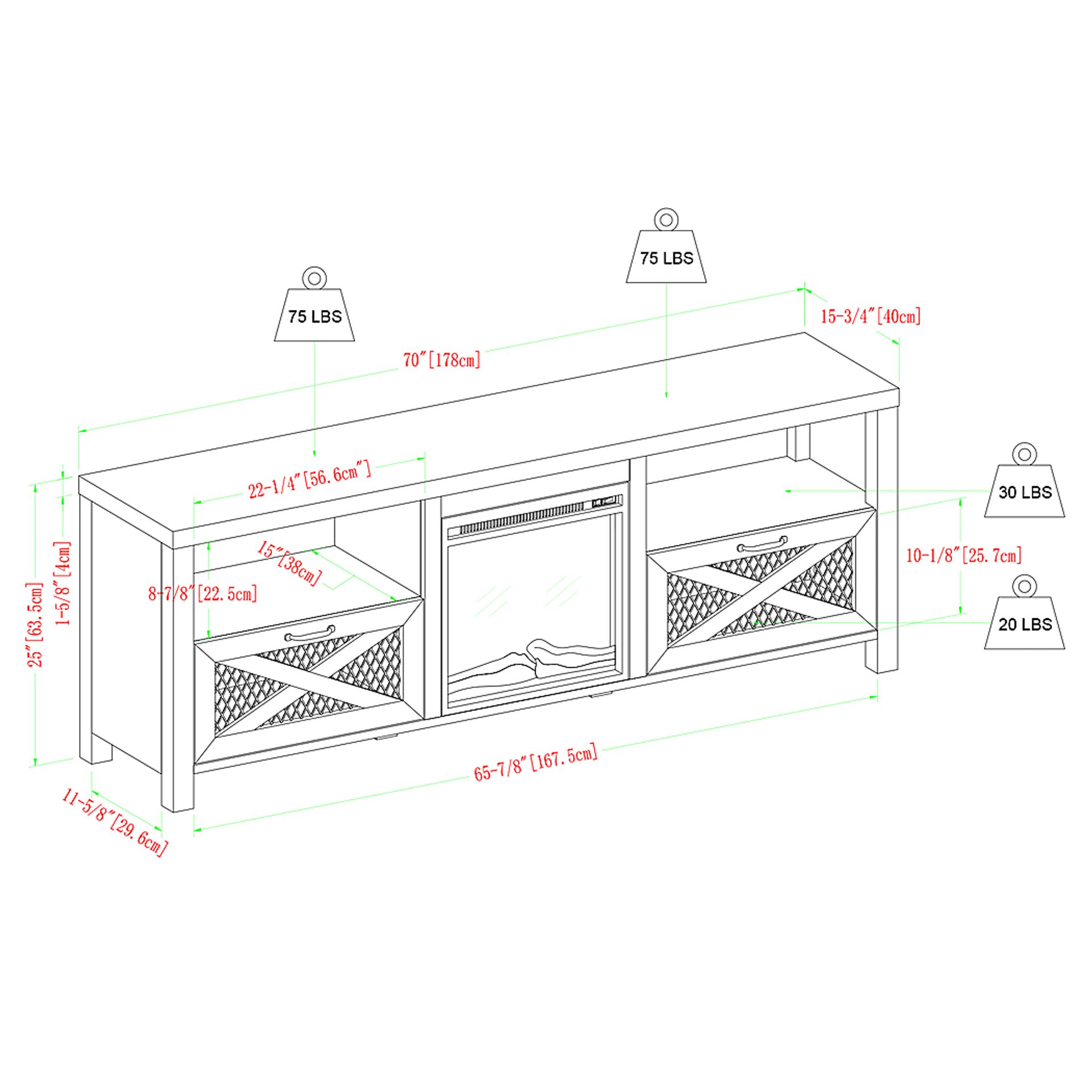 Wynridge Oak 70 in. Console, With Electric Fireplace - Image 6