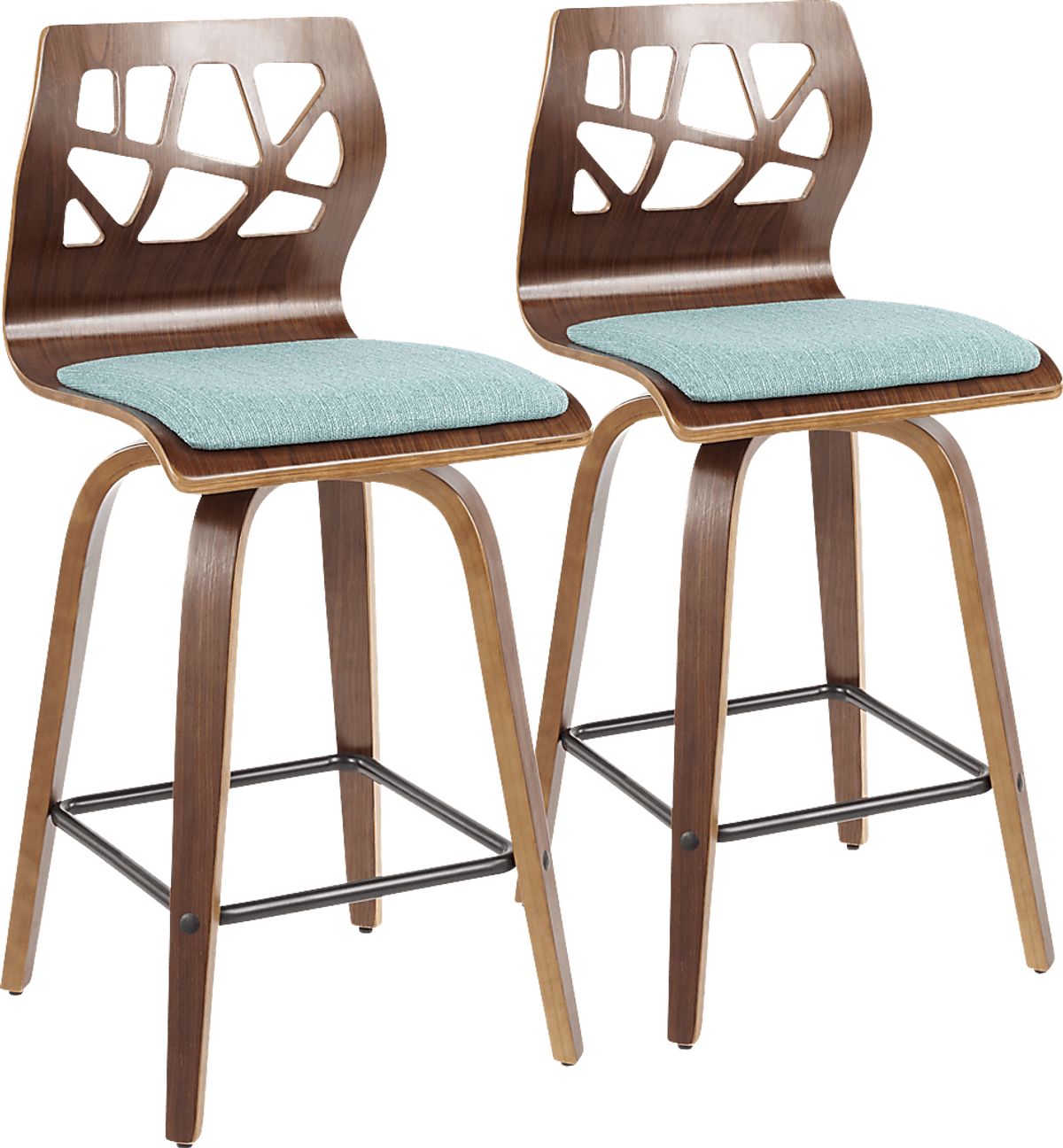 Wynston Walnut Dark Wood Teal Blue,Green Polyester Fabric Counter Height Stool, Set Of 2 Rooms