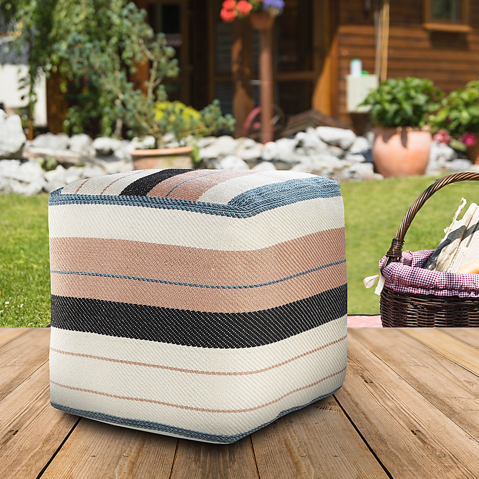 Yadui White/Pink Pouf - Image 2