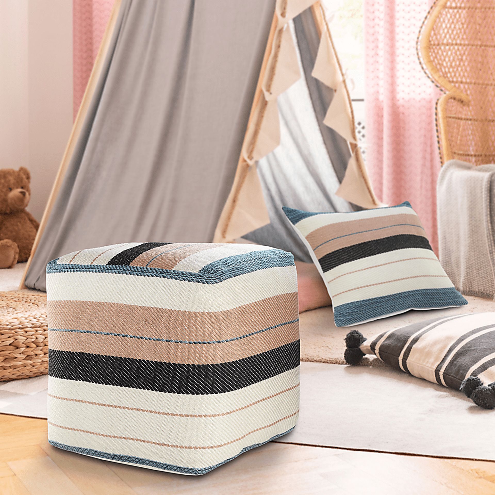 Yadui White/Pink Pouf - Image 8