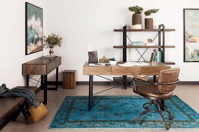 Yately Brown Leather Desk Chair - Thumbnail - Image 2