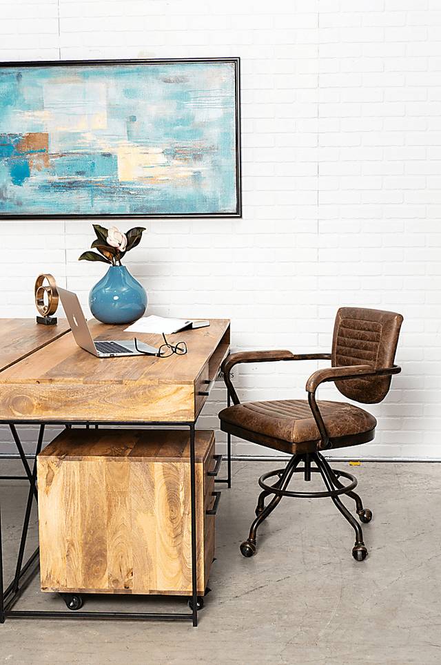 Yately Brown Leather Desk Chair - Thumbnail - Image 3