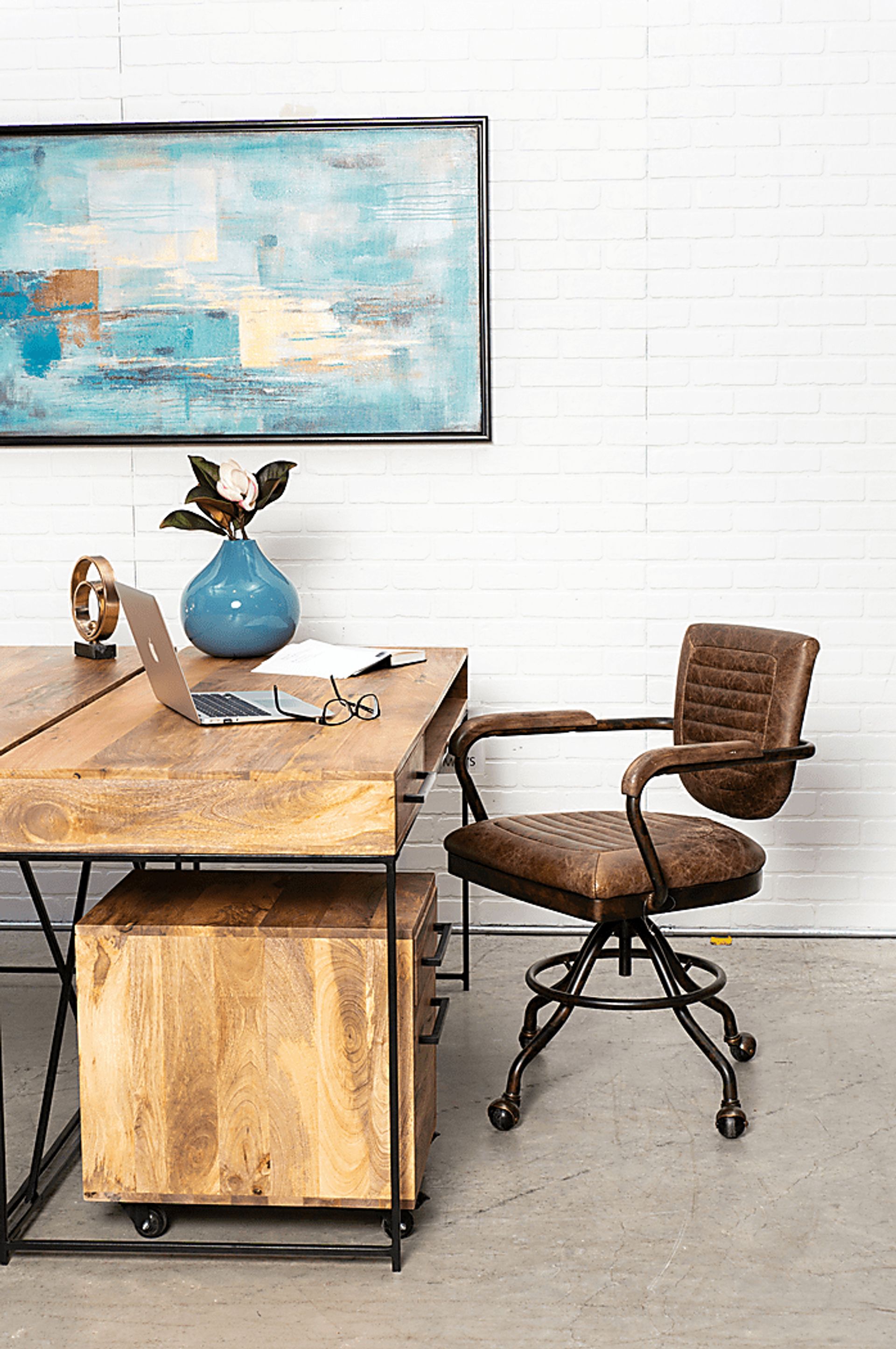 Yately Brown Leather Desk Chair - Image 3