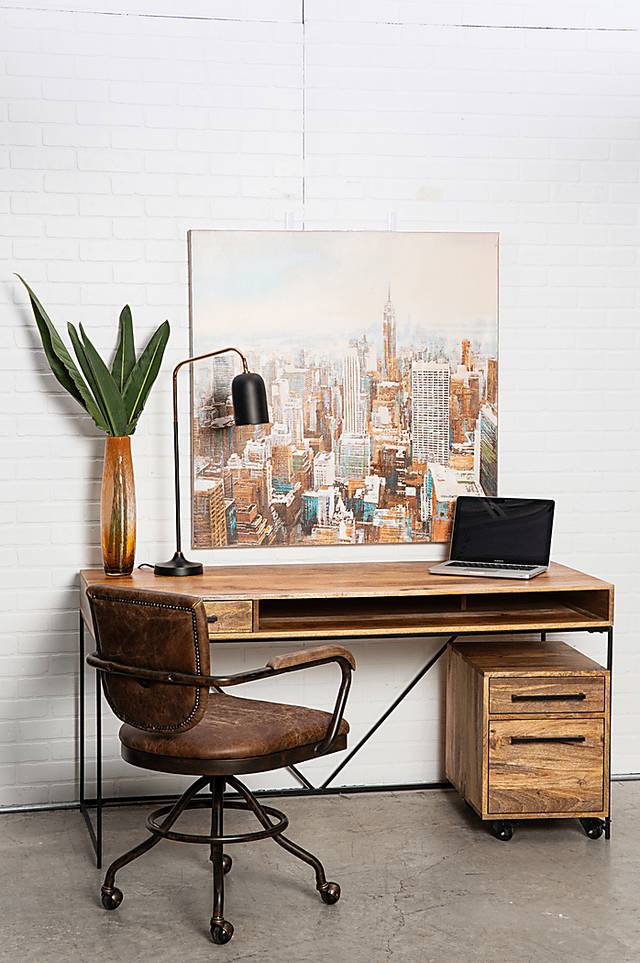 Yately Brown Leather Desk Chair - Thumbnail - Image 4