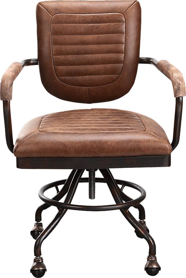 Yately Brown Leather Desk Chair - Thumbnail - Image 1