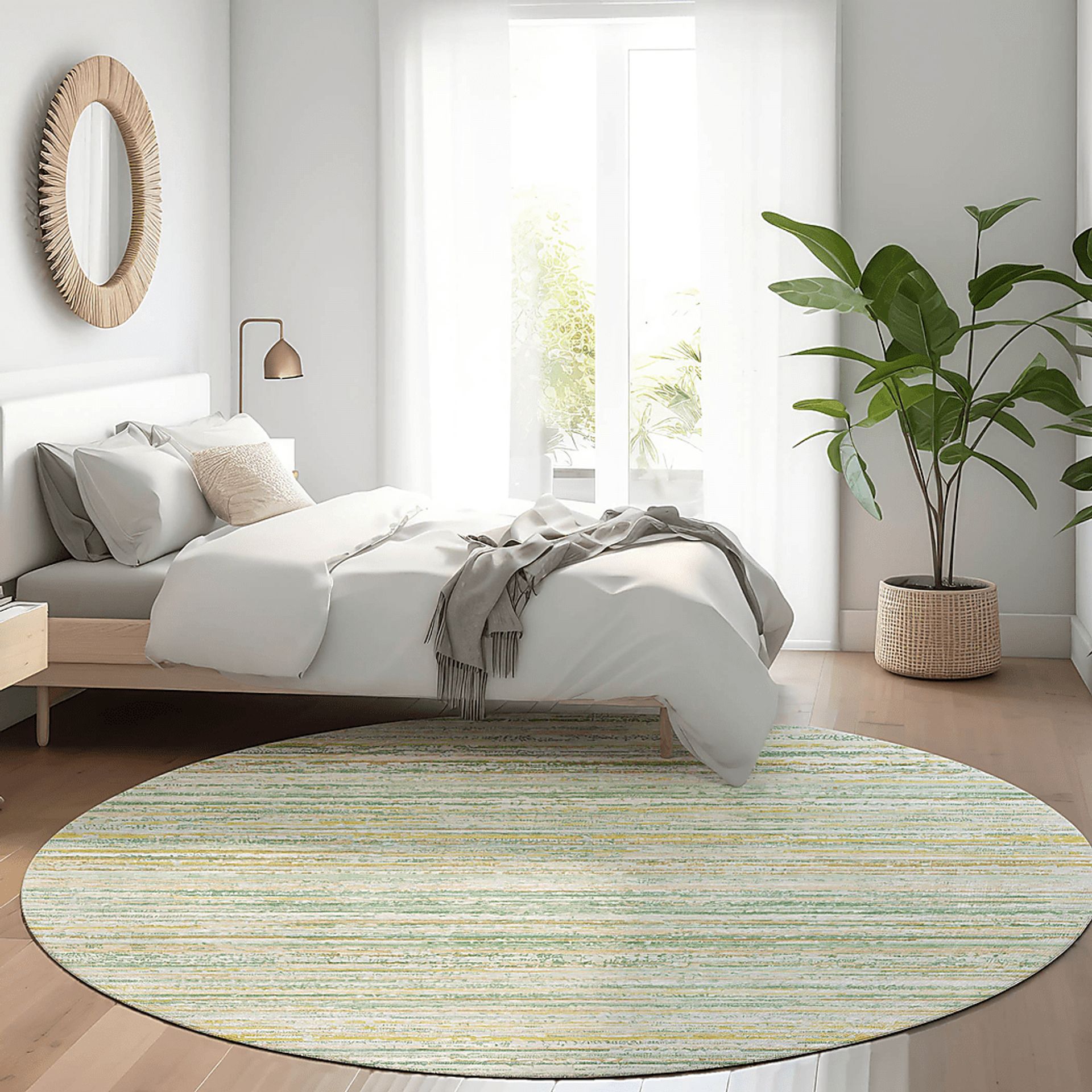 Yechi Green 8' Round Machine Washable Rug - Image 2