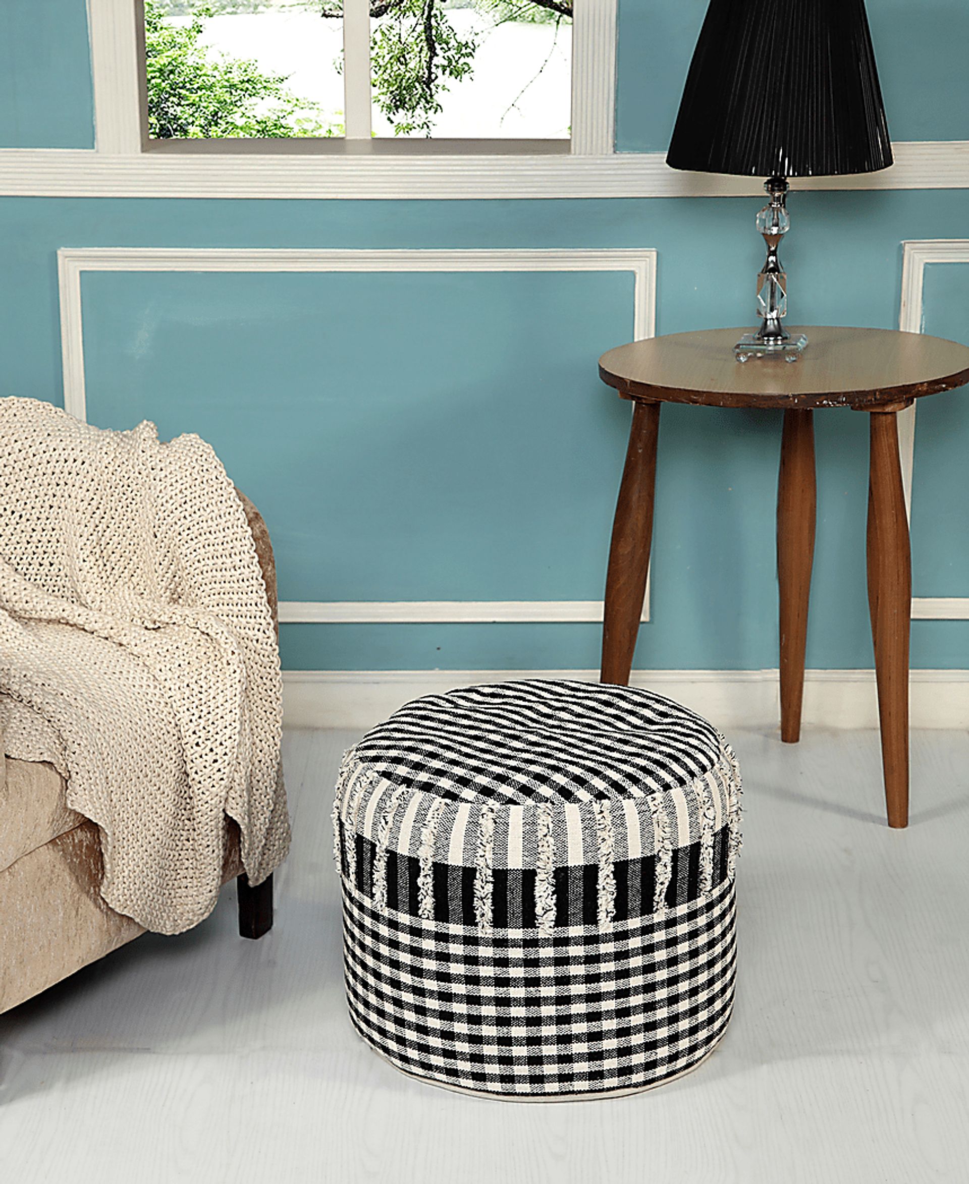 Yecor Black/Natural Pouf - Image 2