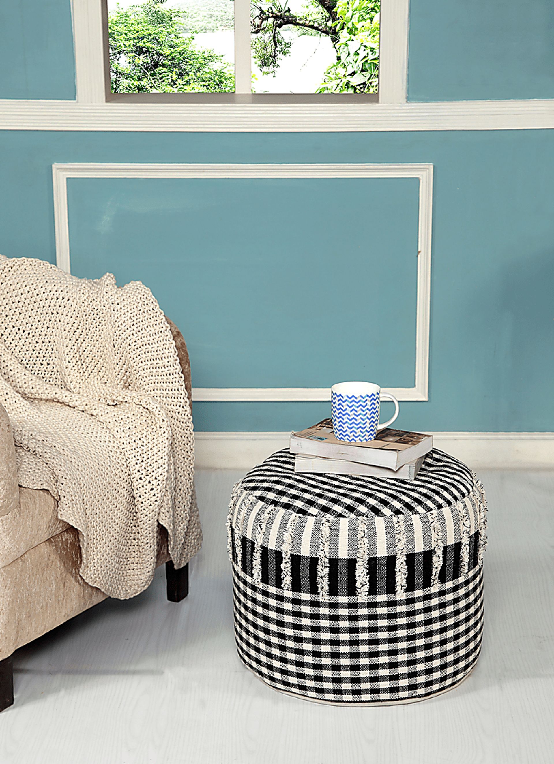 Yecor Black/Natural Pouf - Image 3