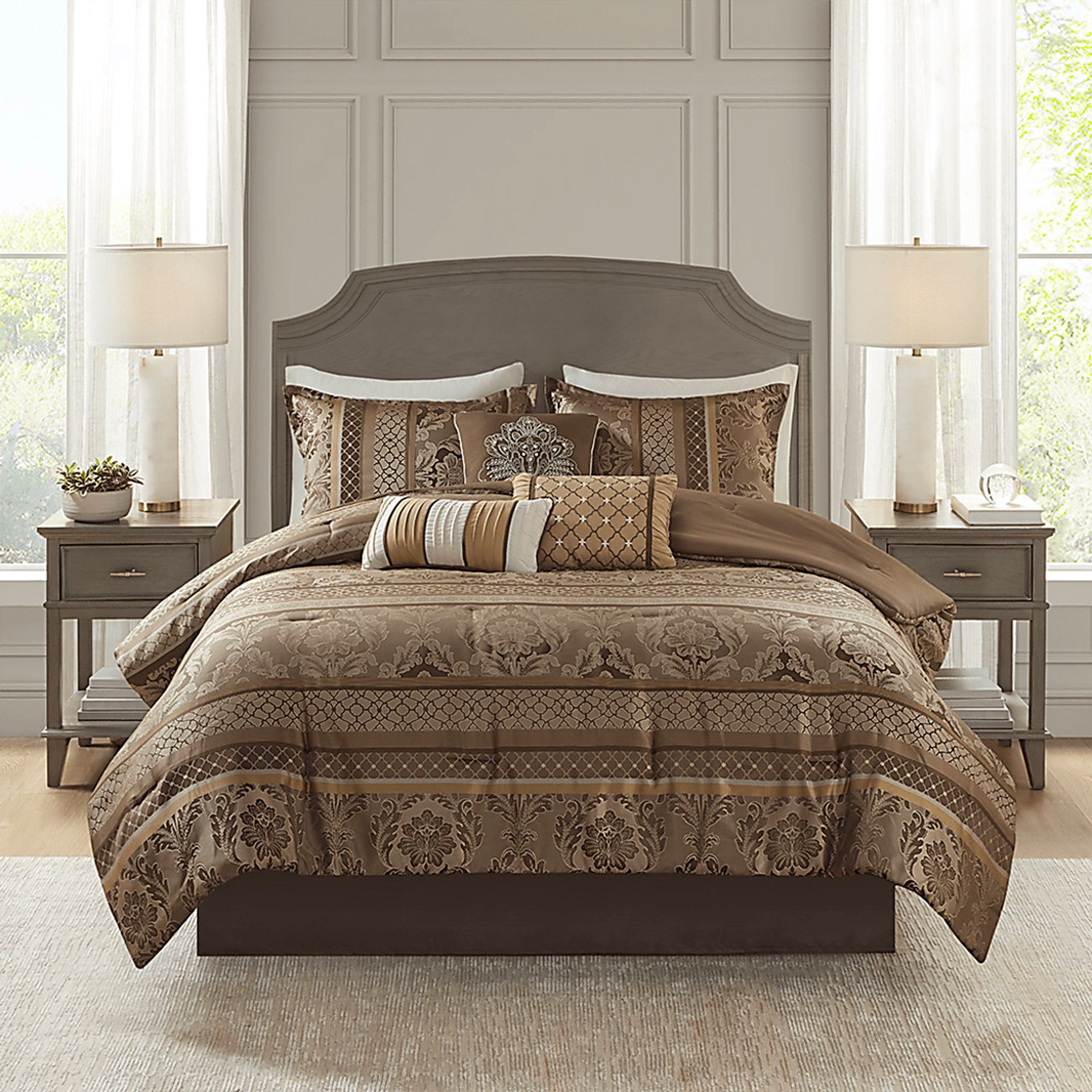 Yewell Brown 7 Pc Queen Comforter Set - Image 1