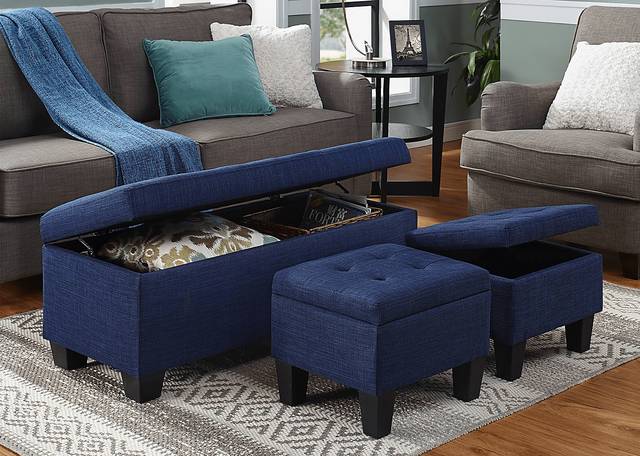 Yoest Blue 3pc Storage Ottoman Set - Thumbnail - Image 2