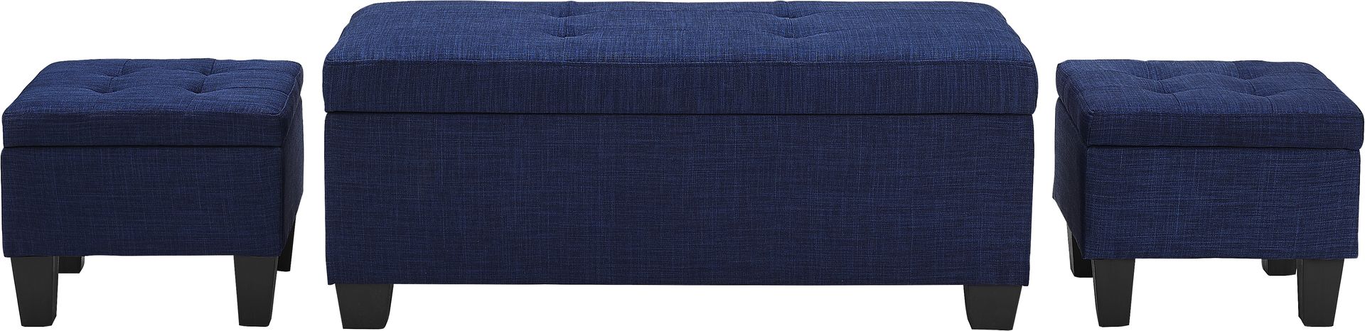 Yoest Blue 3pc Storage Ottoman Set - Image 1