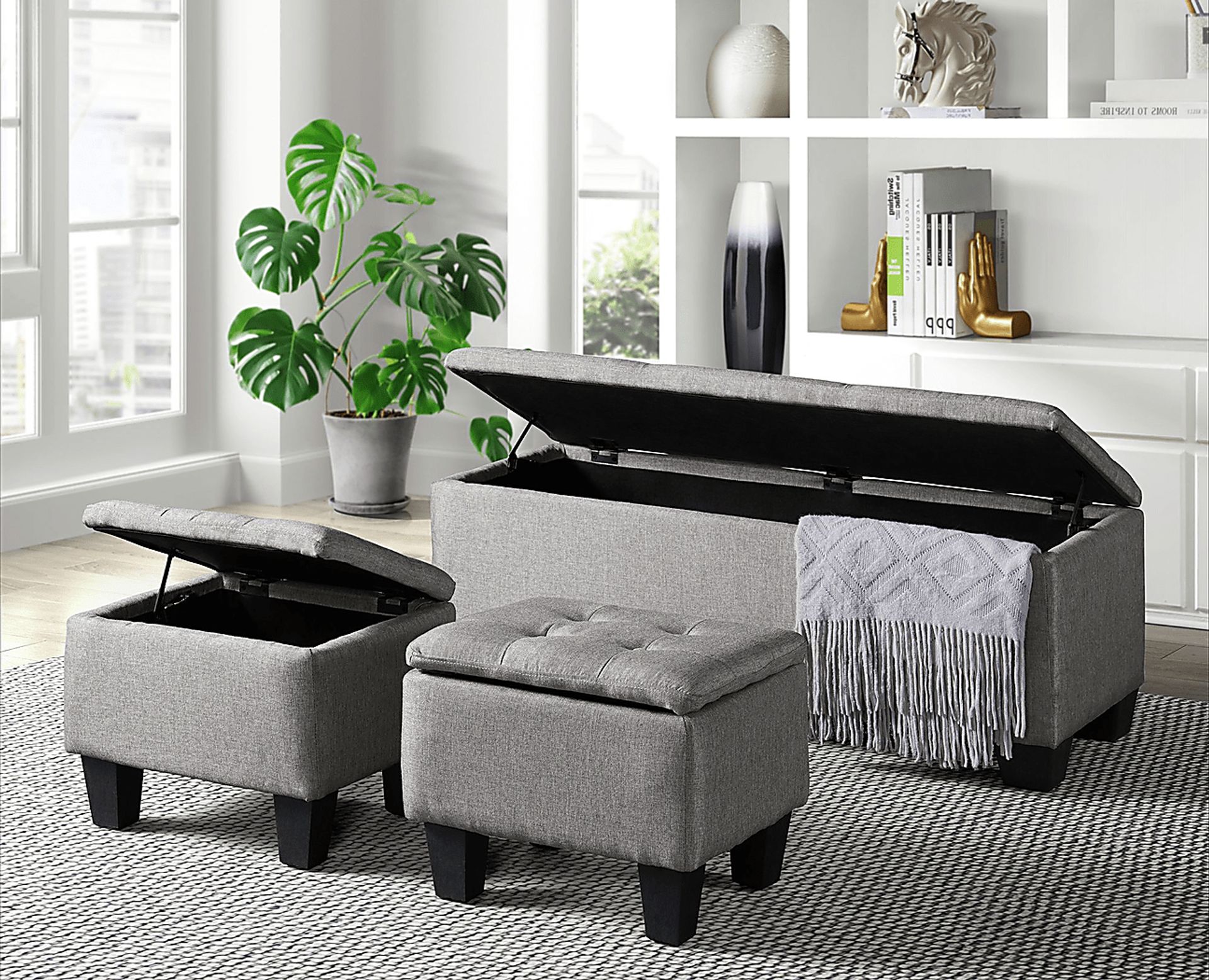 Yoest Gray 3pc Storage Ottoman Set - Image 2