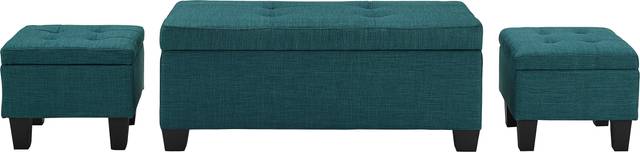 Yoest Teal 3pc Storage Ottoman Set - Thumbnail - Image 1
