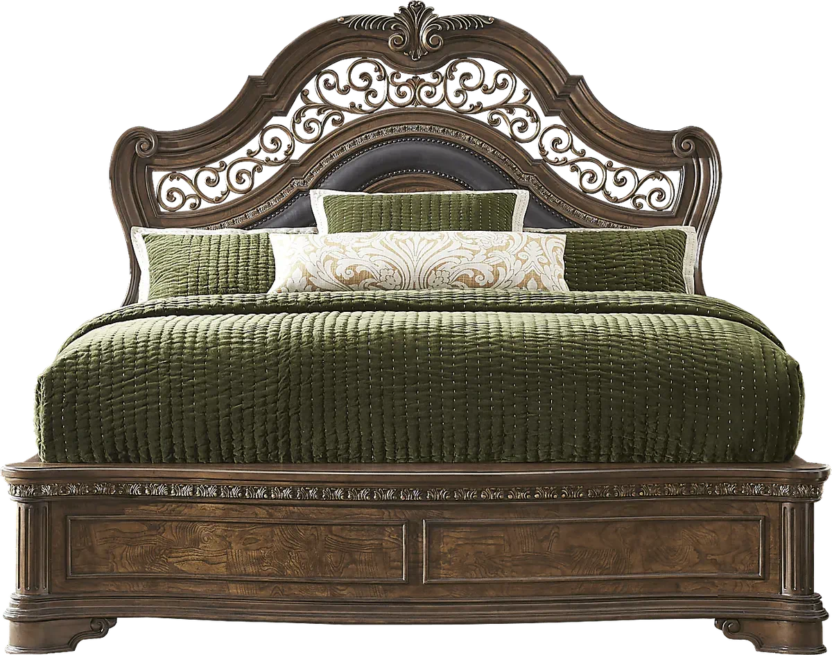 Yorkshire Manor Brown Dark Wood 3 Pc King Panel Bed Rooms to Go