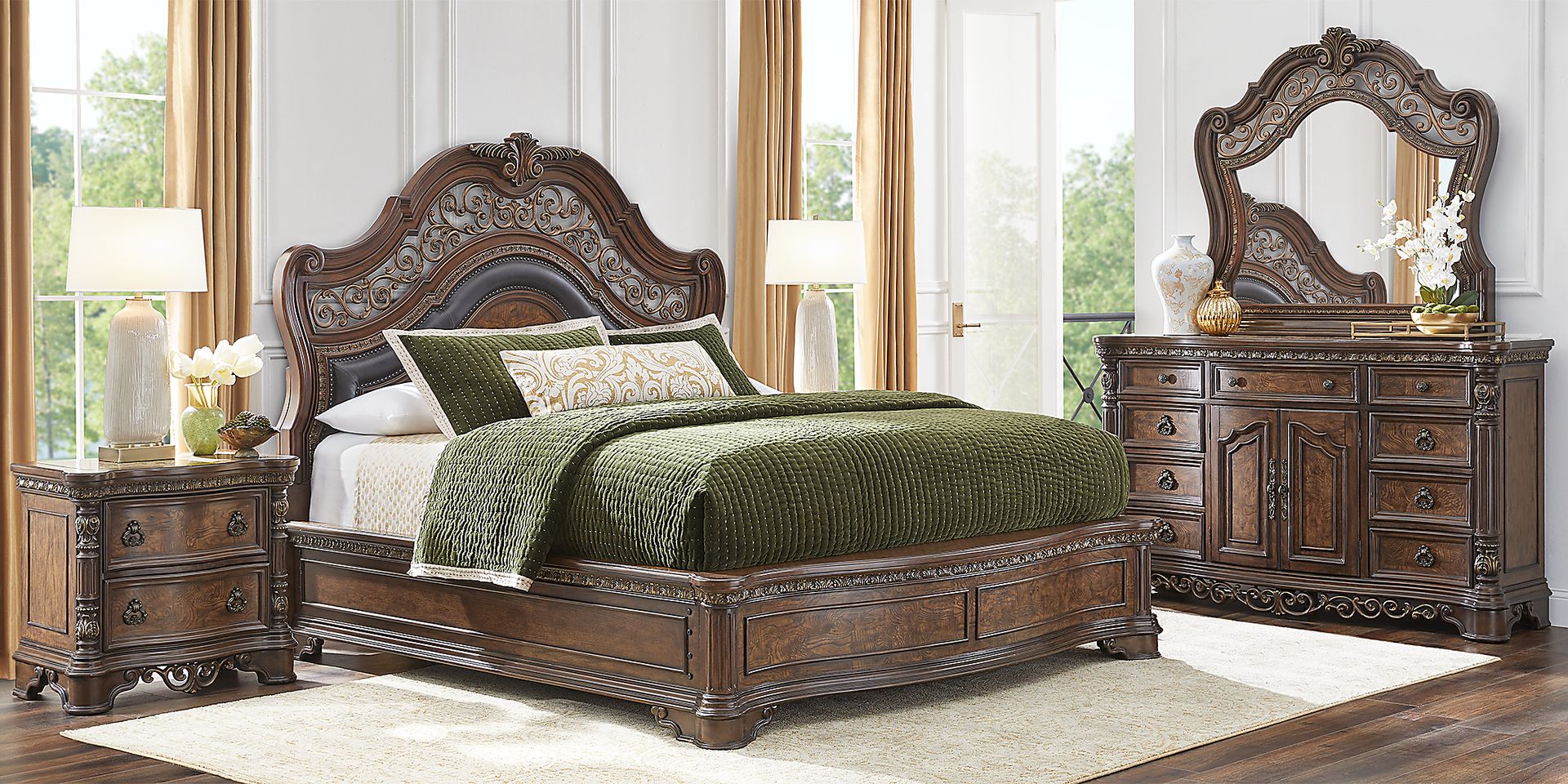 Yorkshire Manor Brown Dark Wood 3 Pc King Panel Bed Rooms to Go
