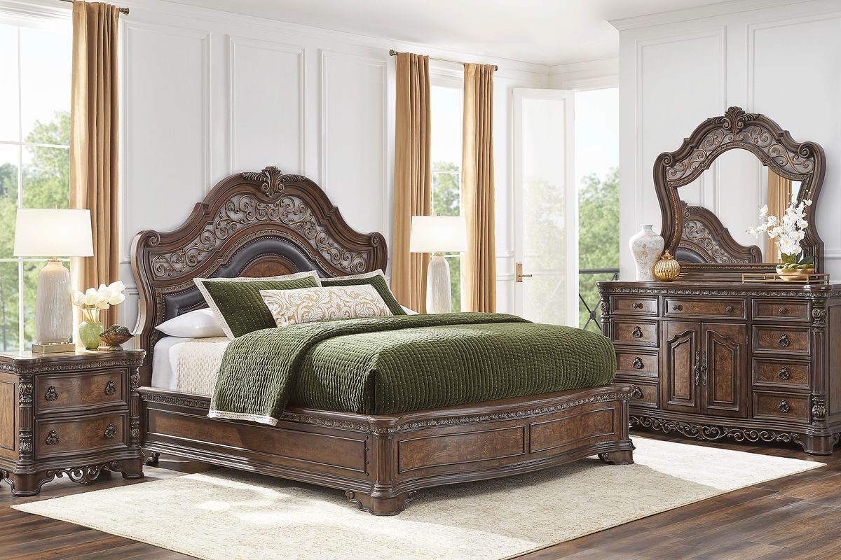 Yorkshire Manor 7 Pc Brown Dark Wood Queen Bedroom Set With Mirror, 3 ...