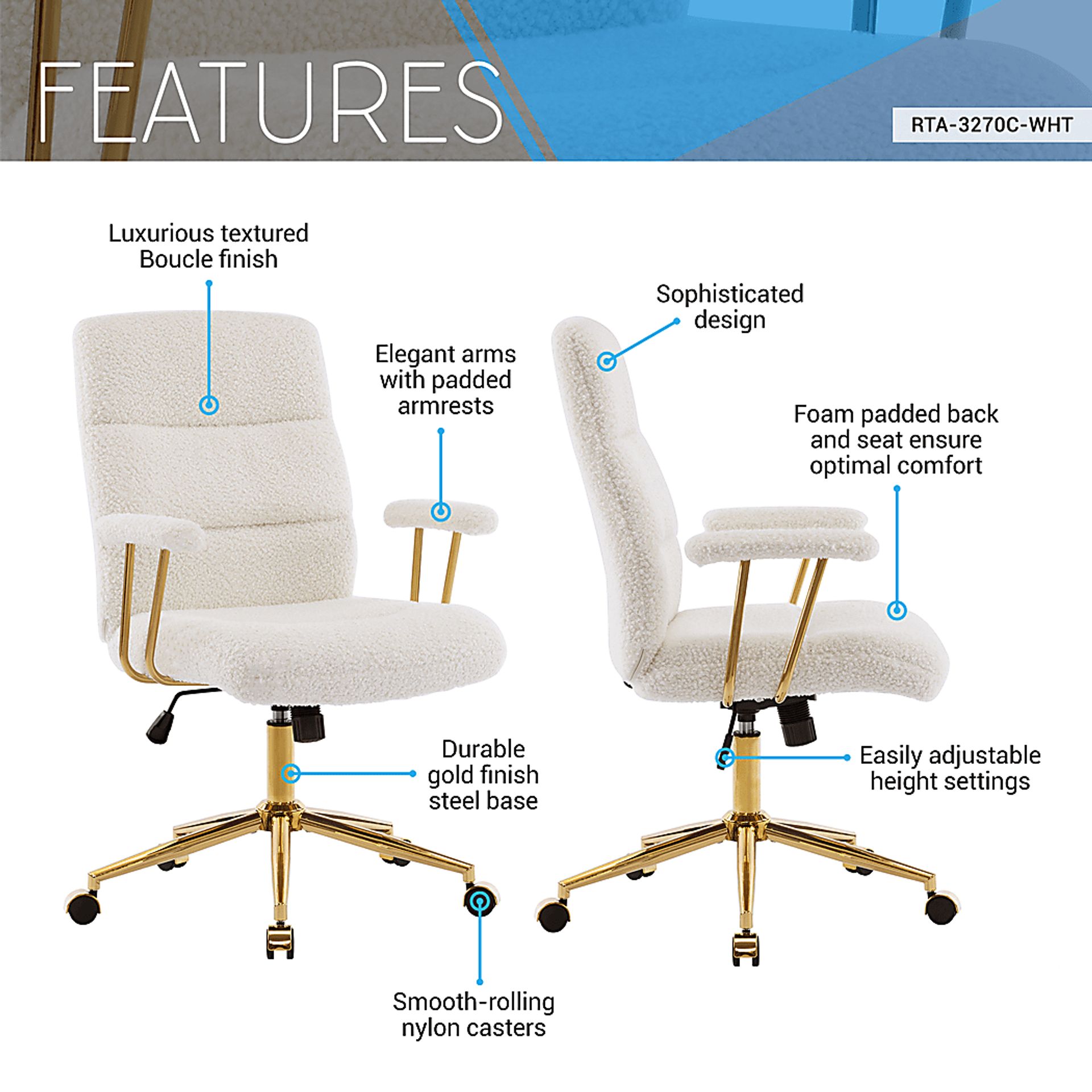 Yvoria White Office Chair - Image 4