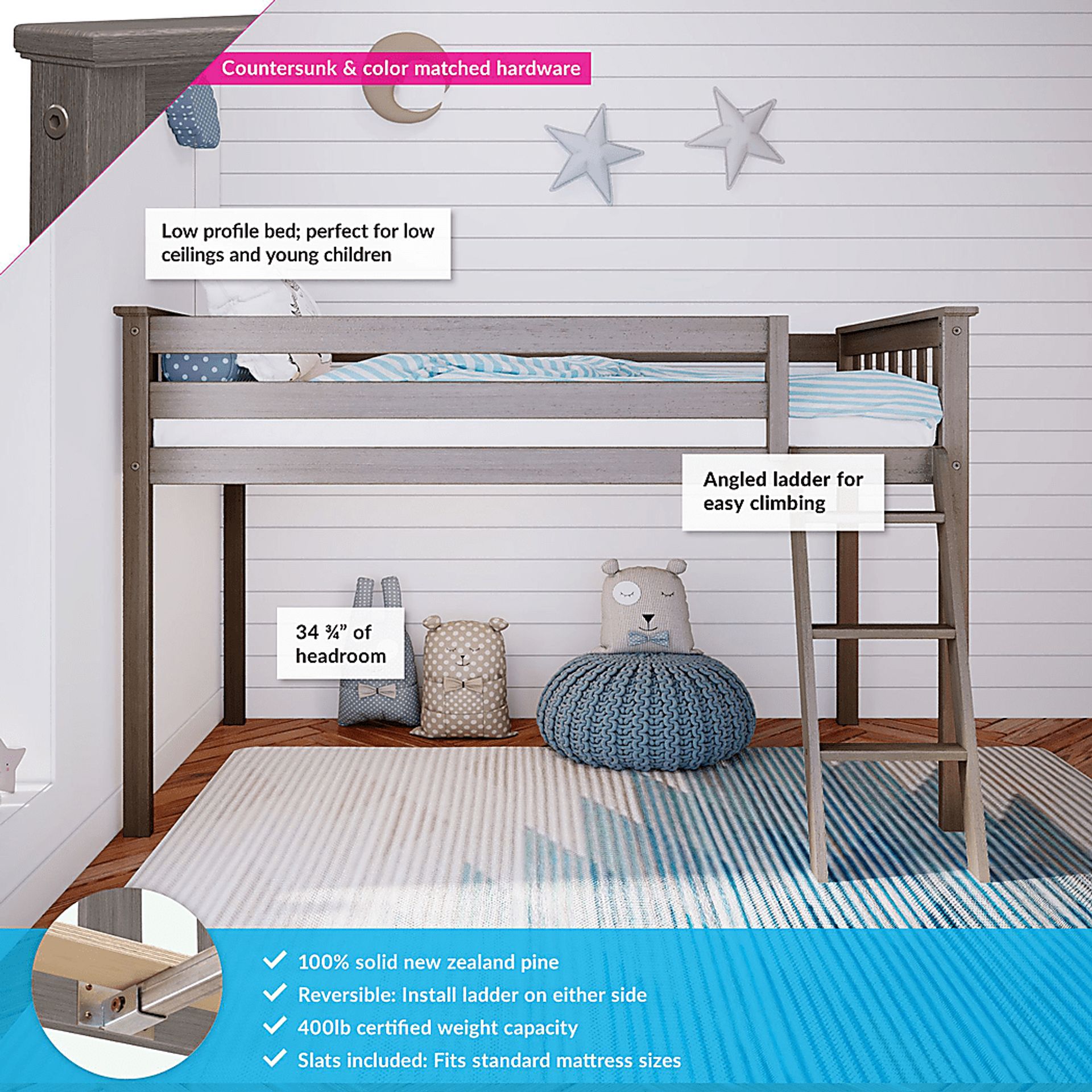 Kids Zahava Brown Twin Low Loft Bed - Image 2