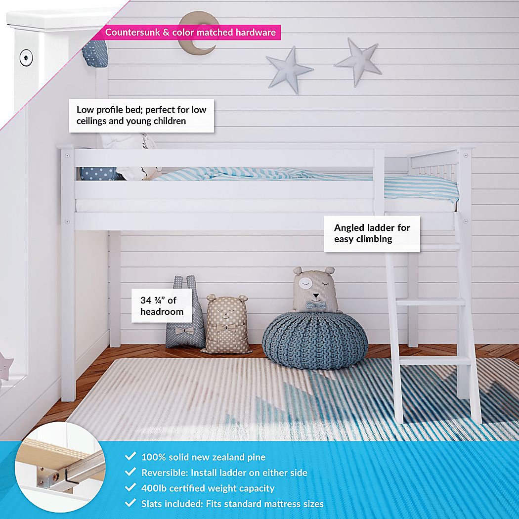 Kids Zahava White Twin Low Loft Bed - Thumbnail 4