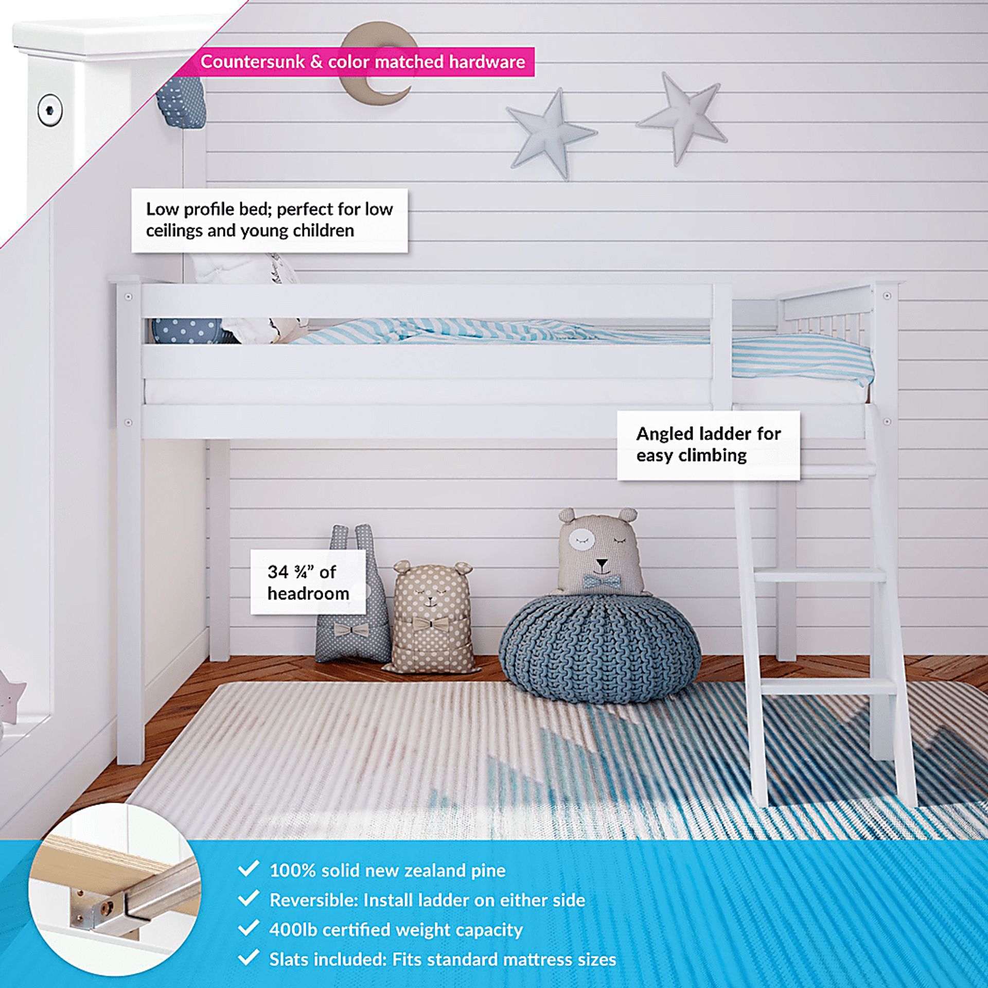 Kids Zahava White Twin Low Loft Bed - Image 3