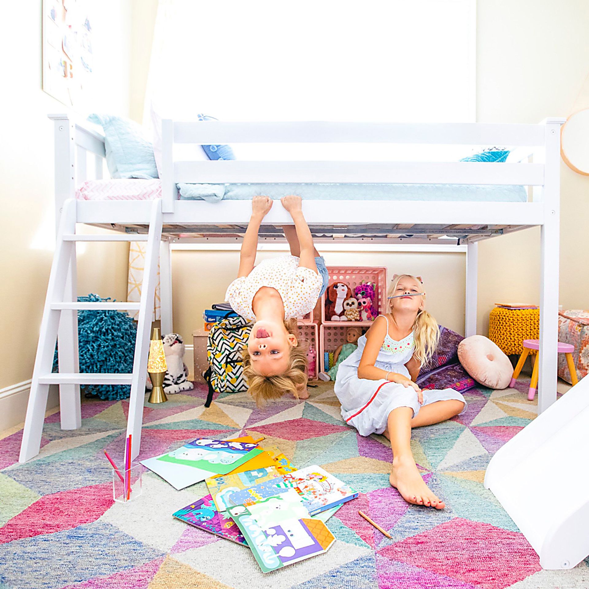 Kids Zahava White Twin Low Loft Bed - Image 4