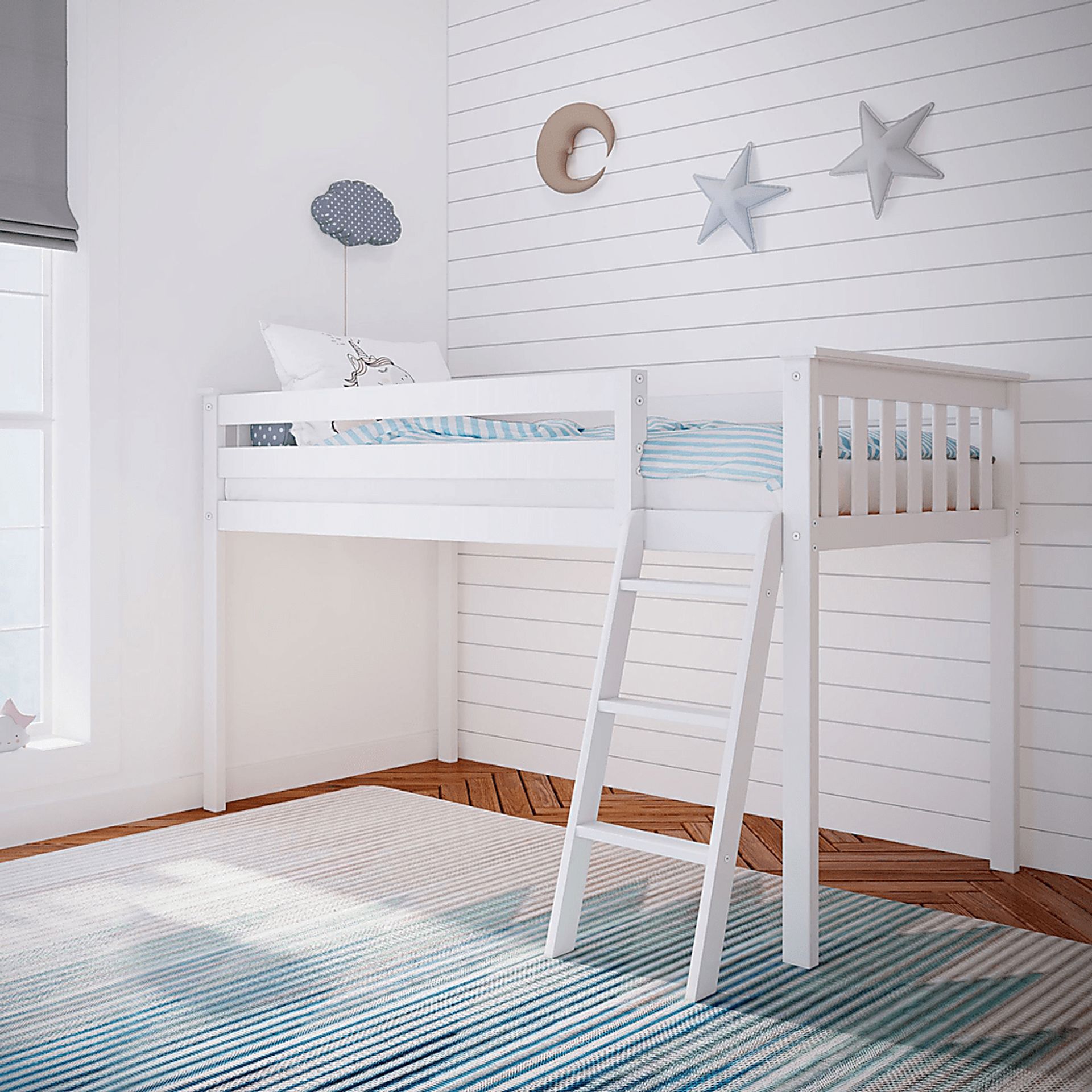 Kids Zahava White Twin Low Loft Bed - Image 1