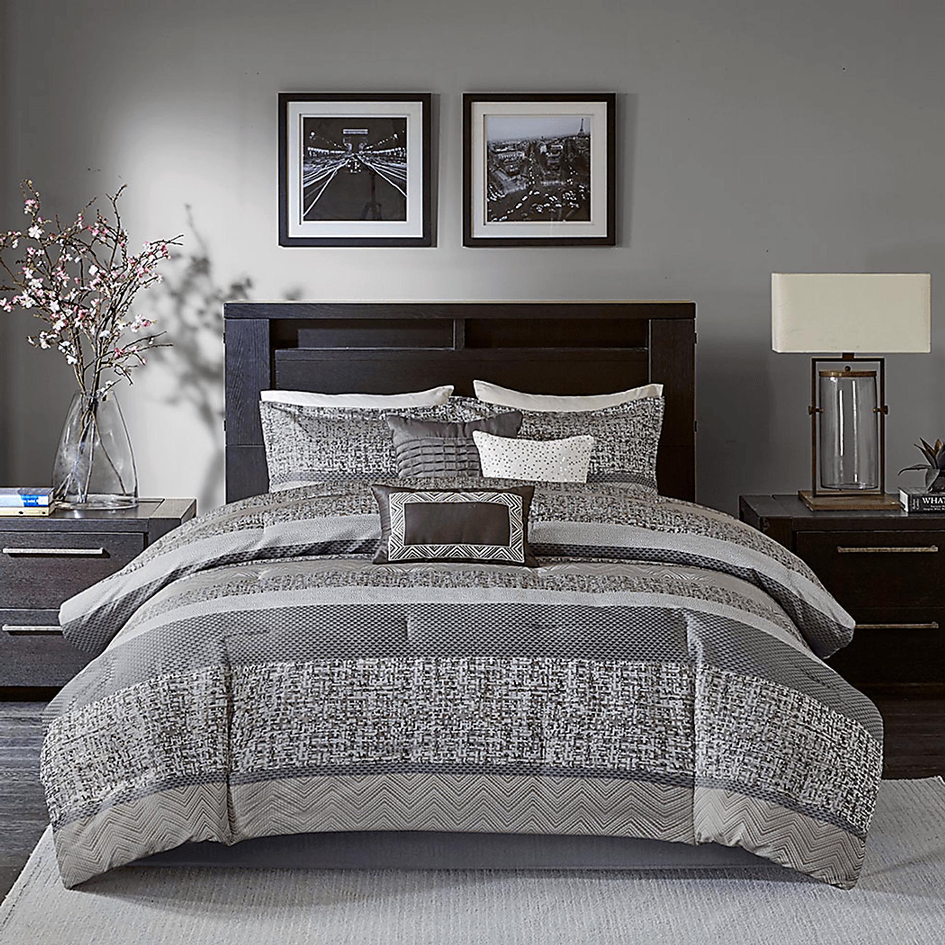 Zair Gray 7 Pc Queen Comforter Set