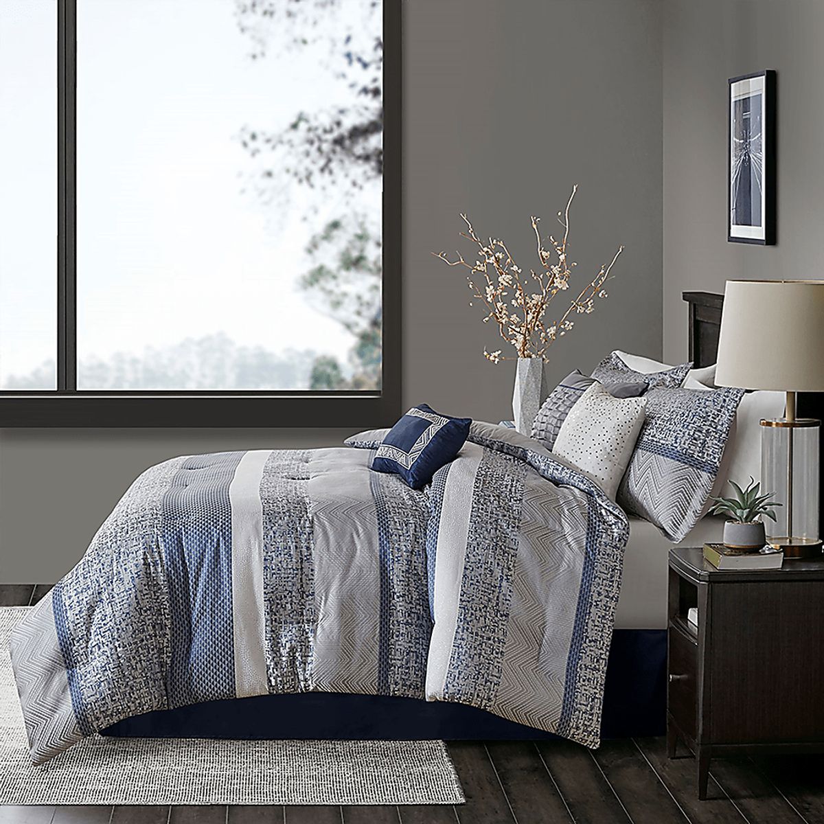 Zaiyah Blue 7 Pc California King Comforter Set | Rooms to Go