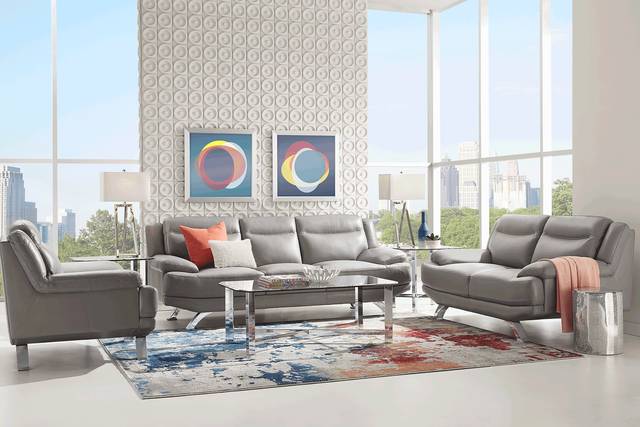 Zamora Gray Leather 2 Pc Living Room - Thumbnail - Image 1